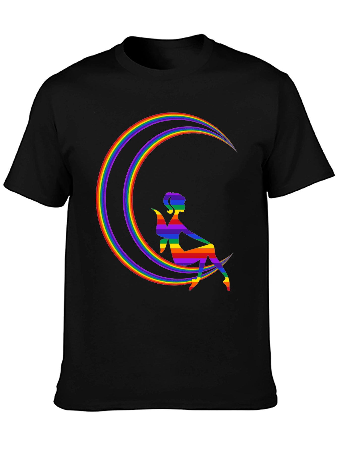 Black Rainbow Moon Fairy Graphic Tee - Black Cotton Blend Shirt view 3