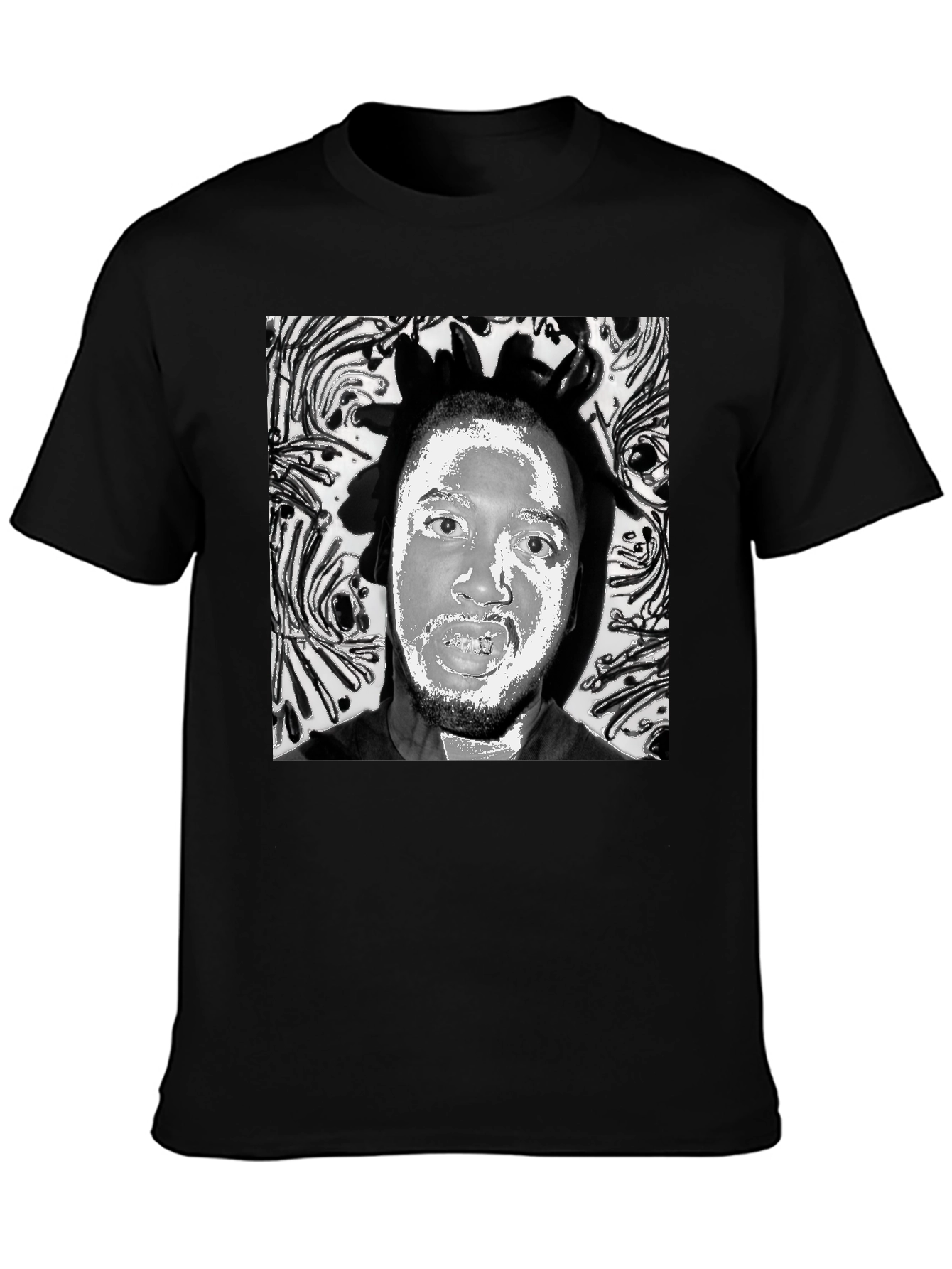 Black Black T-Shirt with Artistic Face Graphic view 3