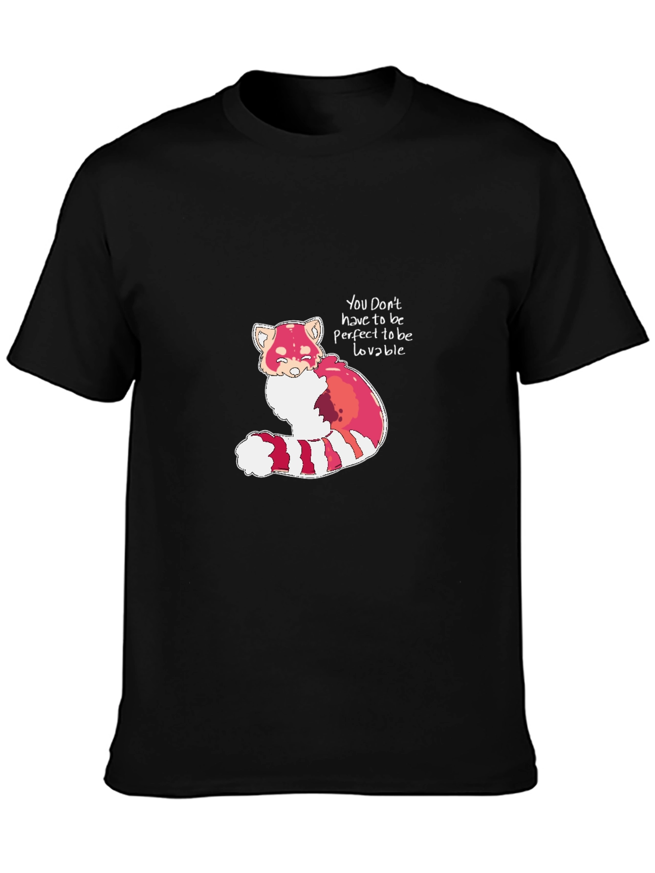 Black Red Panda 'Lovable' Black T-Shirt view 3