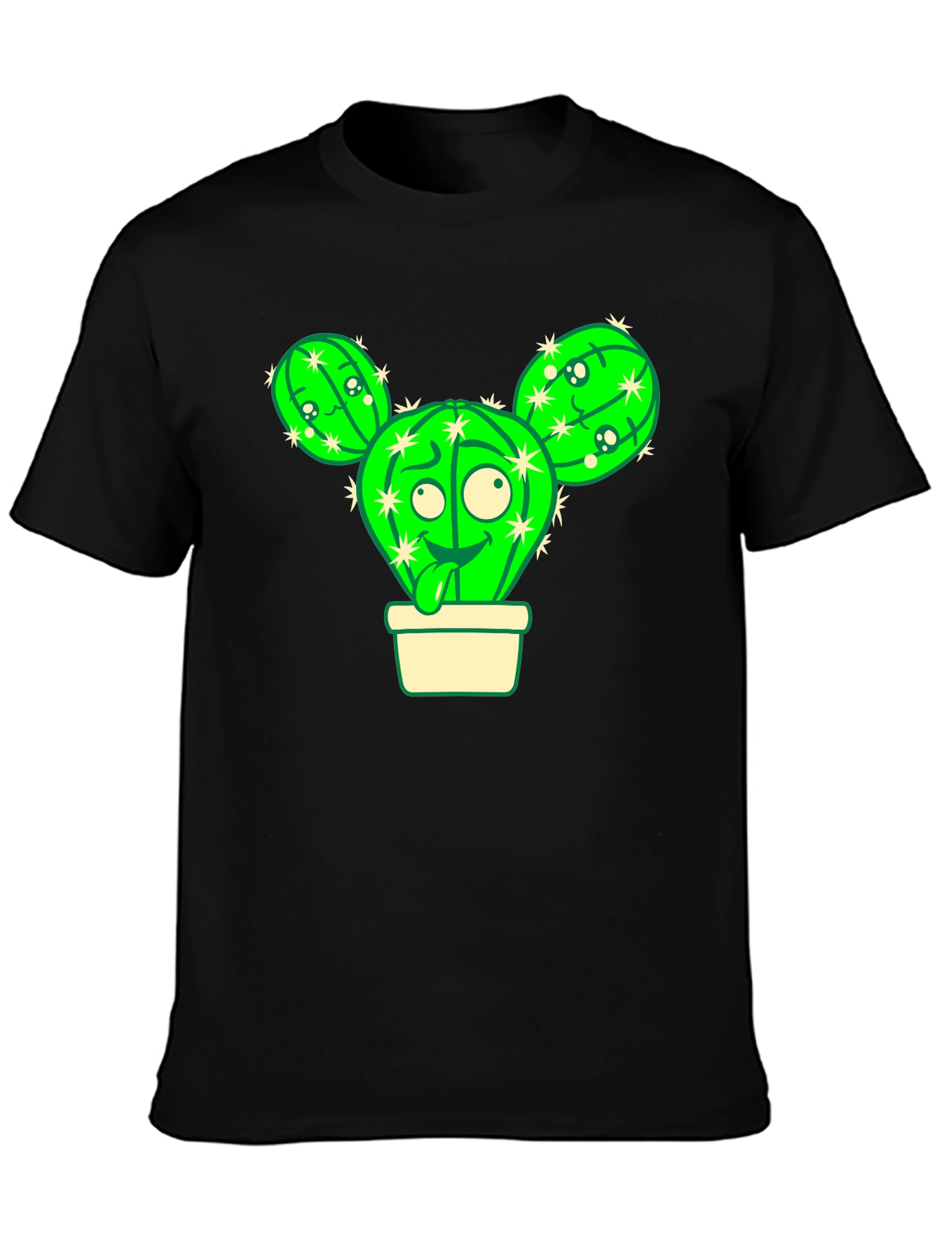 Black Cartoon Cactus T-Shirt view 3