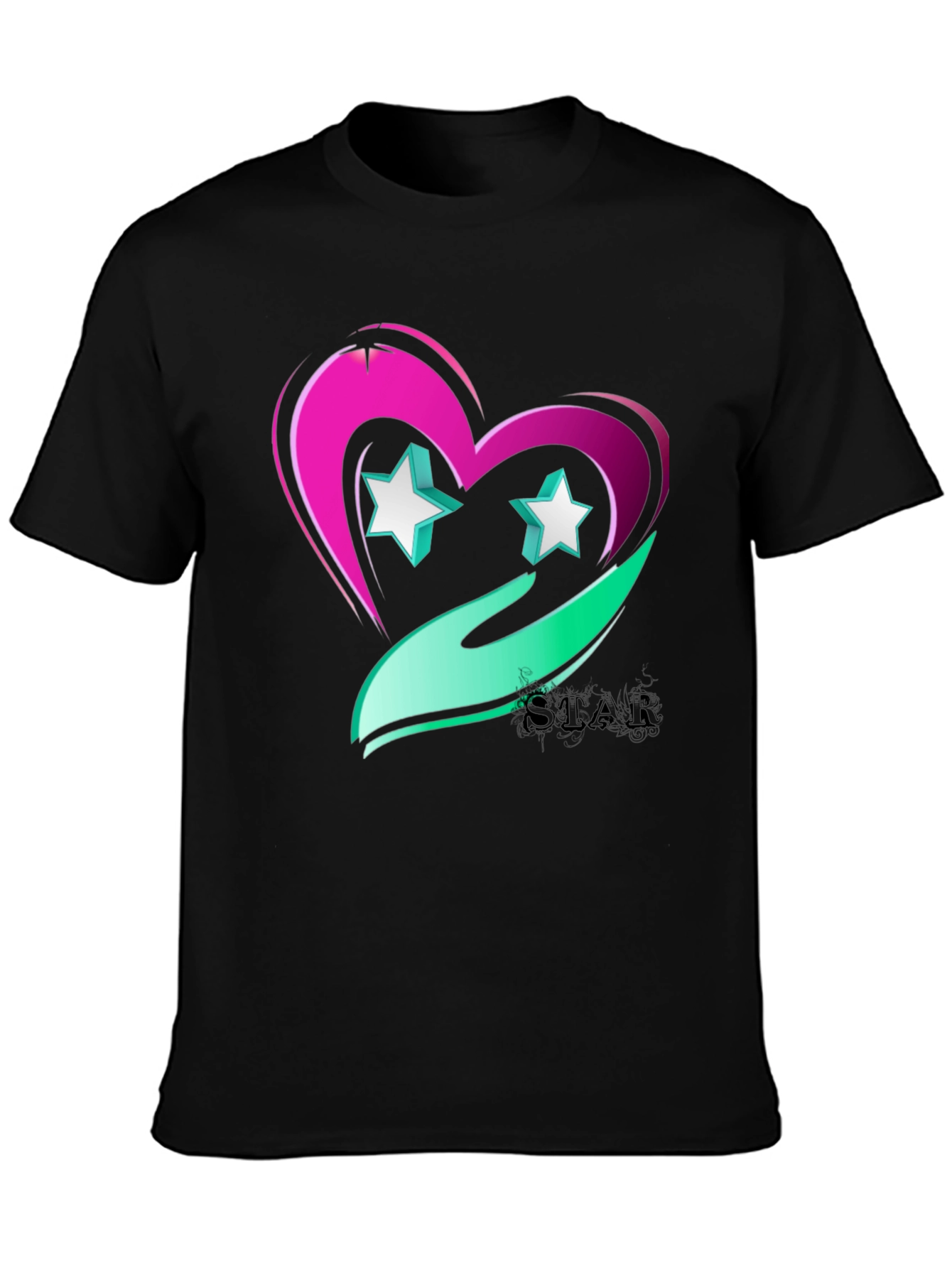 Black Star Heart Graphic Tee - Trendy Casual Wear view 3