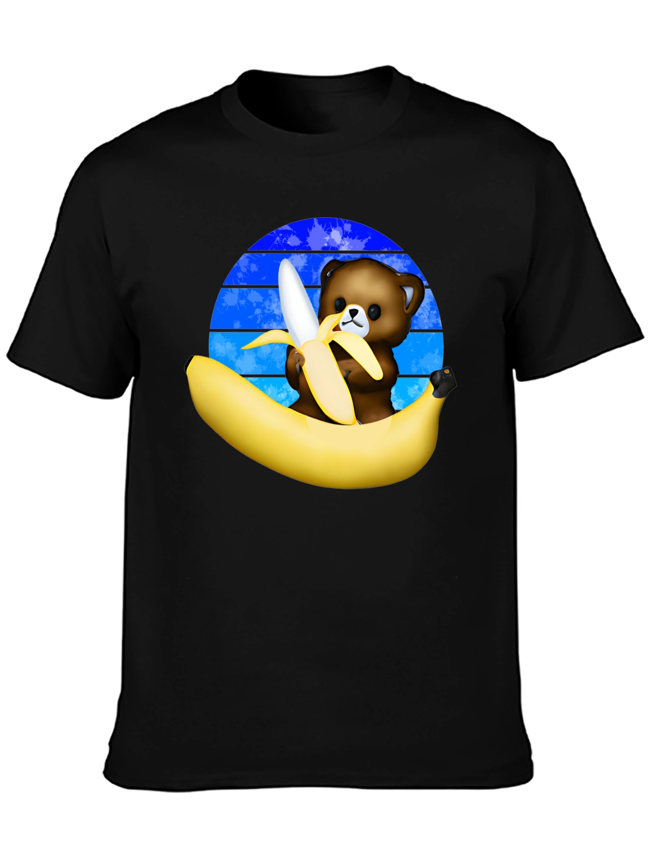 Black Funny Bear Eating Banana Graphic T-Shirt view 3