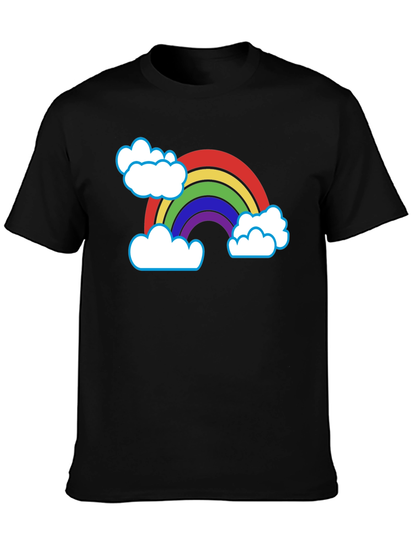 Black Rainbow & Clouds Graphic T-Shirt - Black Cotton Blend view 3