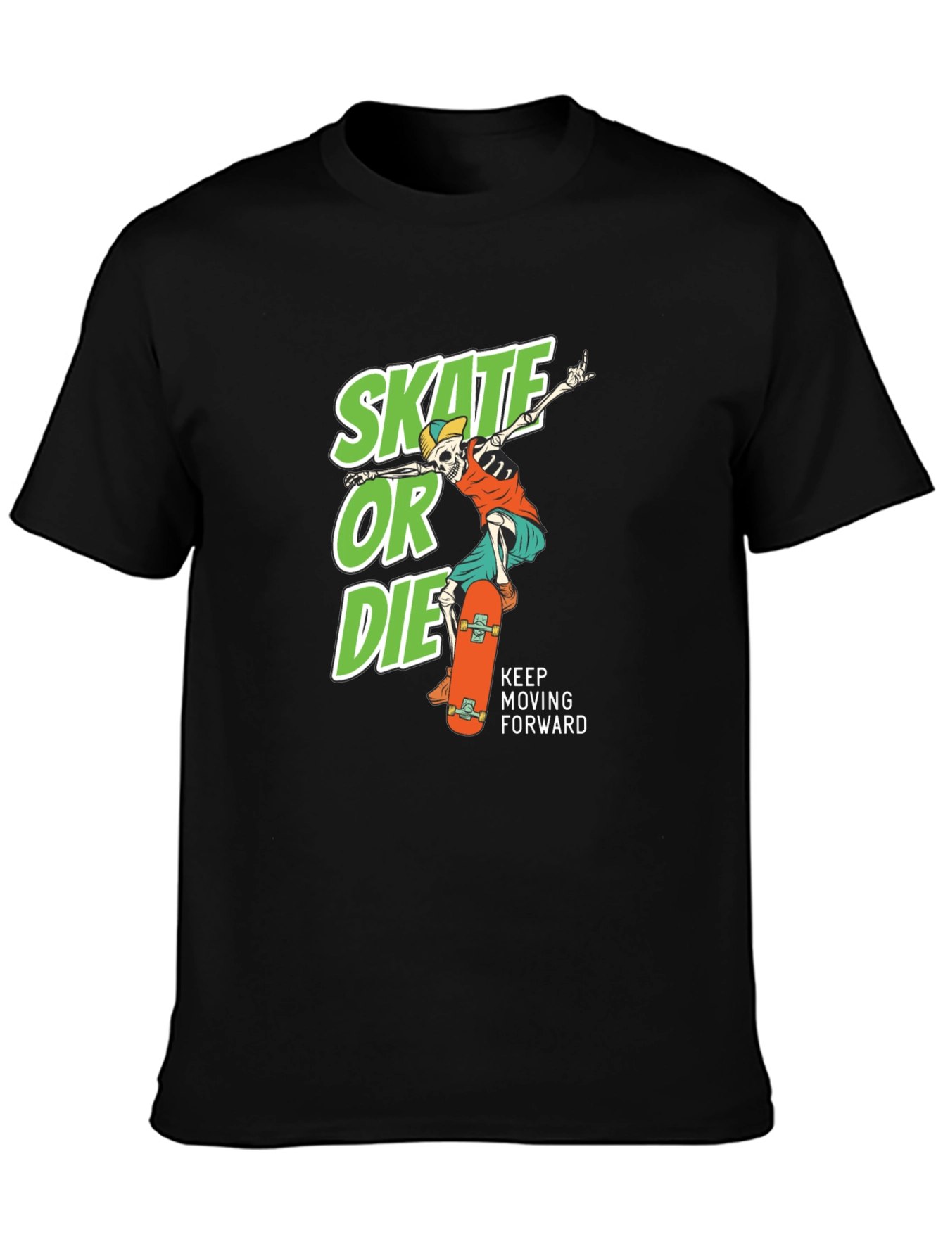 Black Skate or Die Graphic Tee - Cool Skateboarder Skeleton T-Shirt view 3