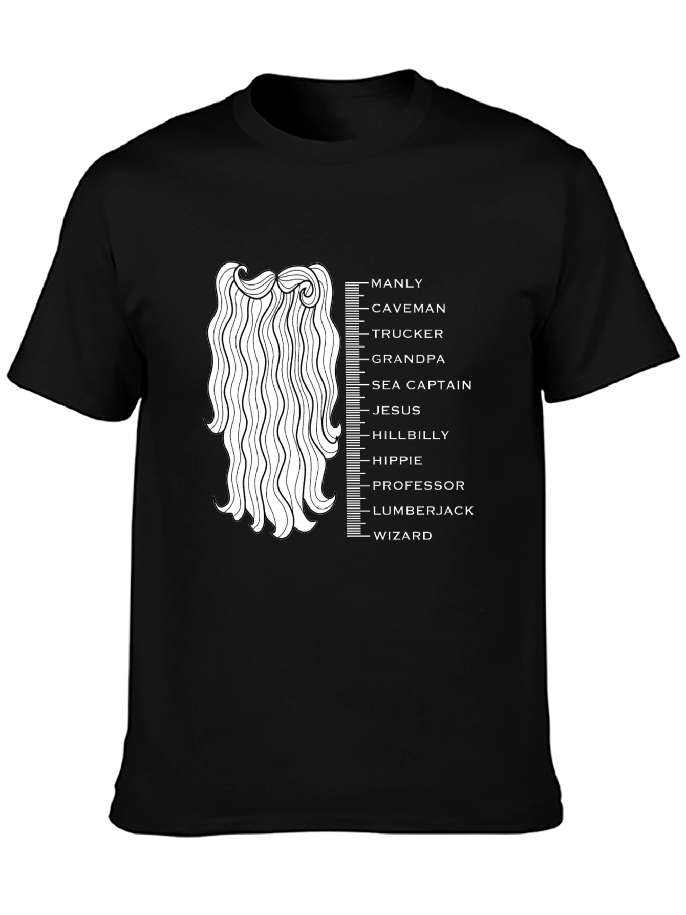 Black Funny Beard Length Scale Men's Graphic T-Shirt view 3