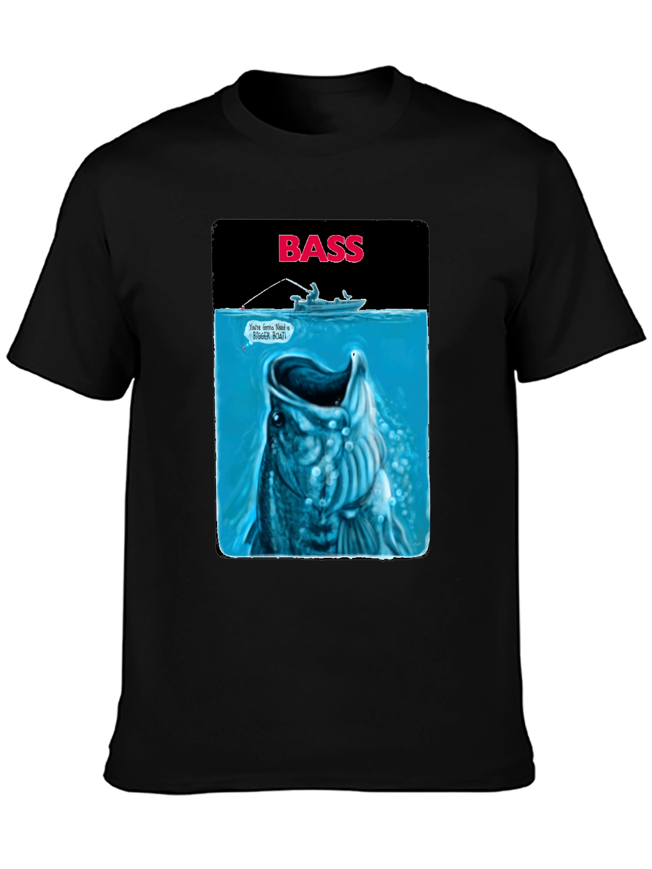 Black Bass Fishing Graphic T-Shirt - Jaws Parody view 3