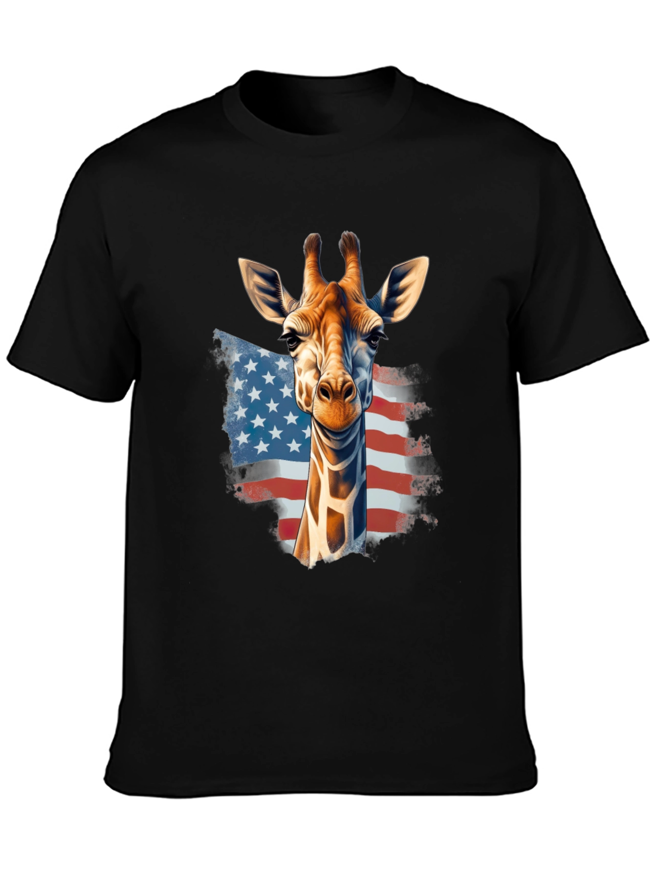Black Giraffe USA Flag Graphic T-Shirt view 3