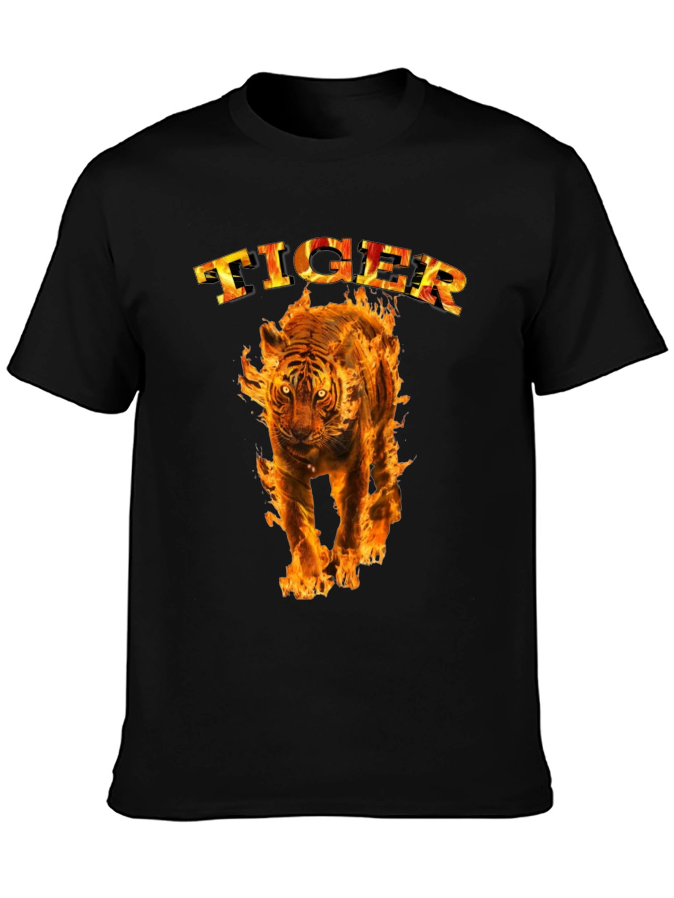 Black Fiery Tiger Graphic Tee - Bold Black T-Shirt view 3
