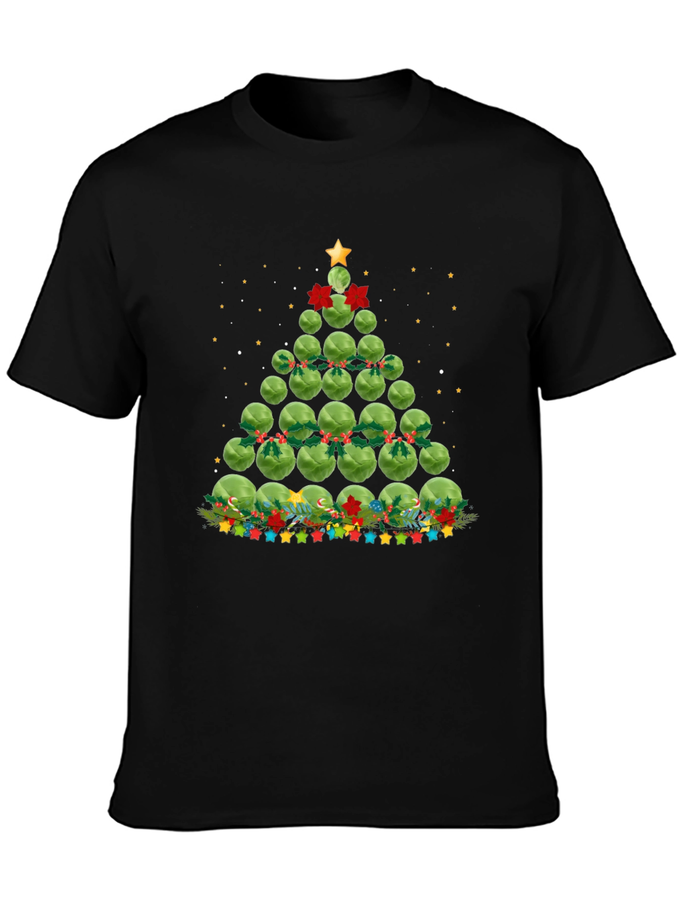 Black Brussels Sprouts Christmas Tree Holiday T-Shirt view 3
