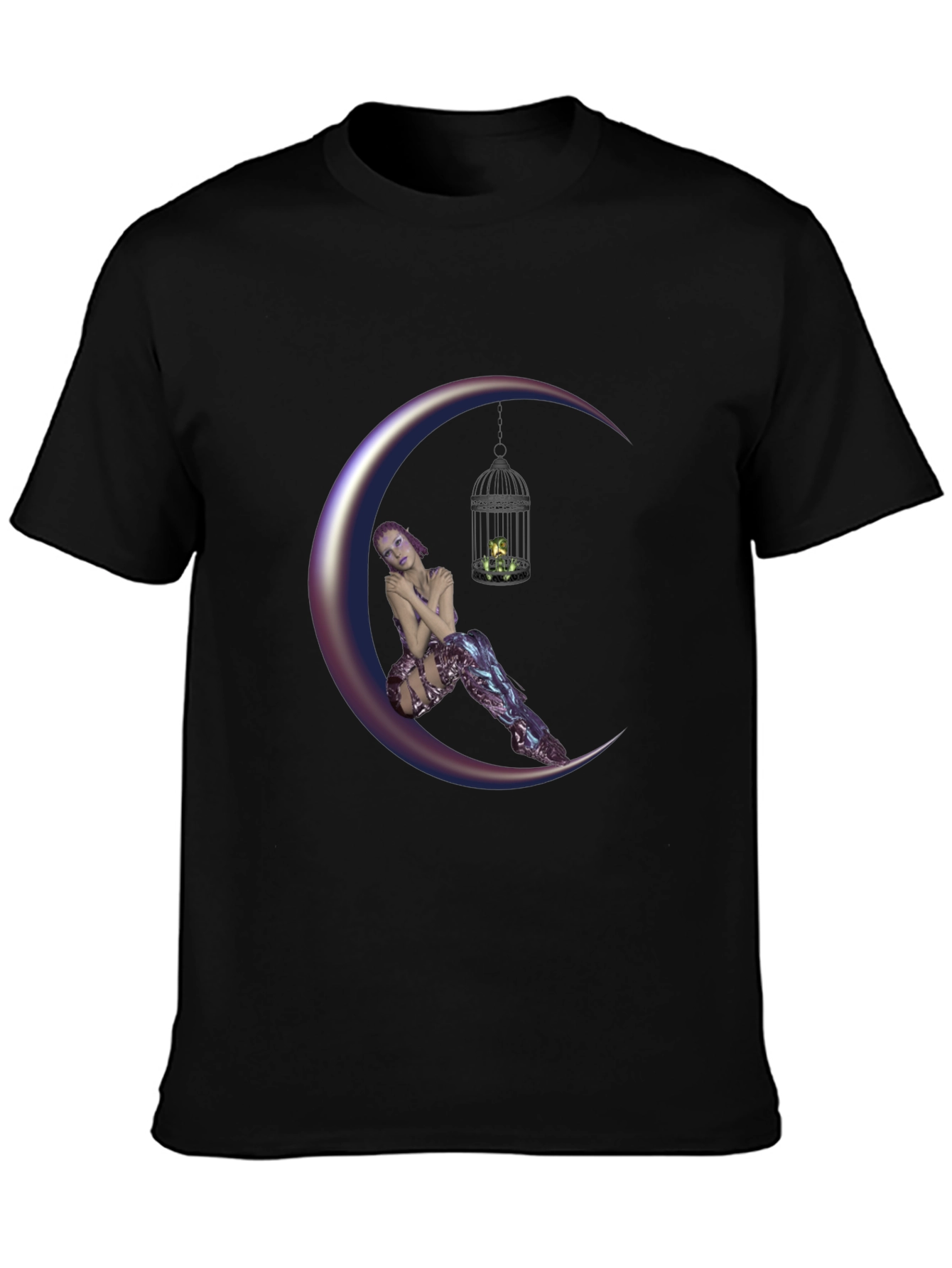 Black Fantasy Moon Fairy T-Shirt - Unique Design view 3
