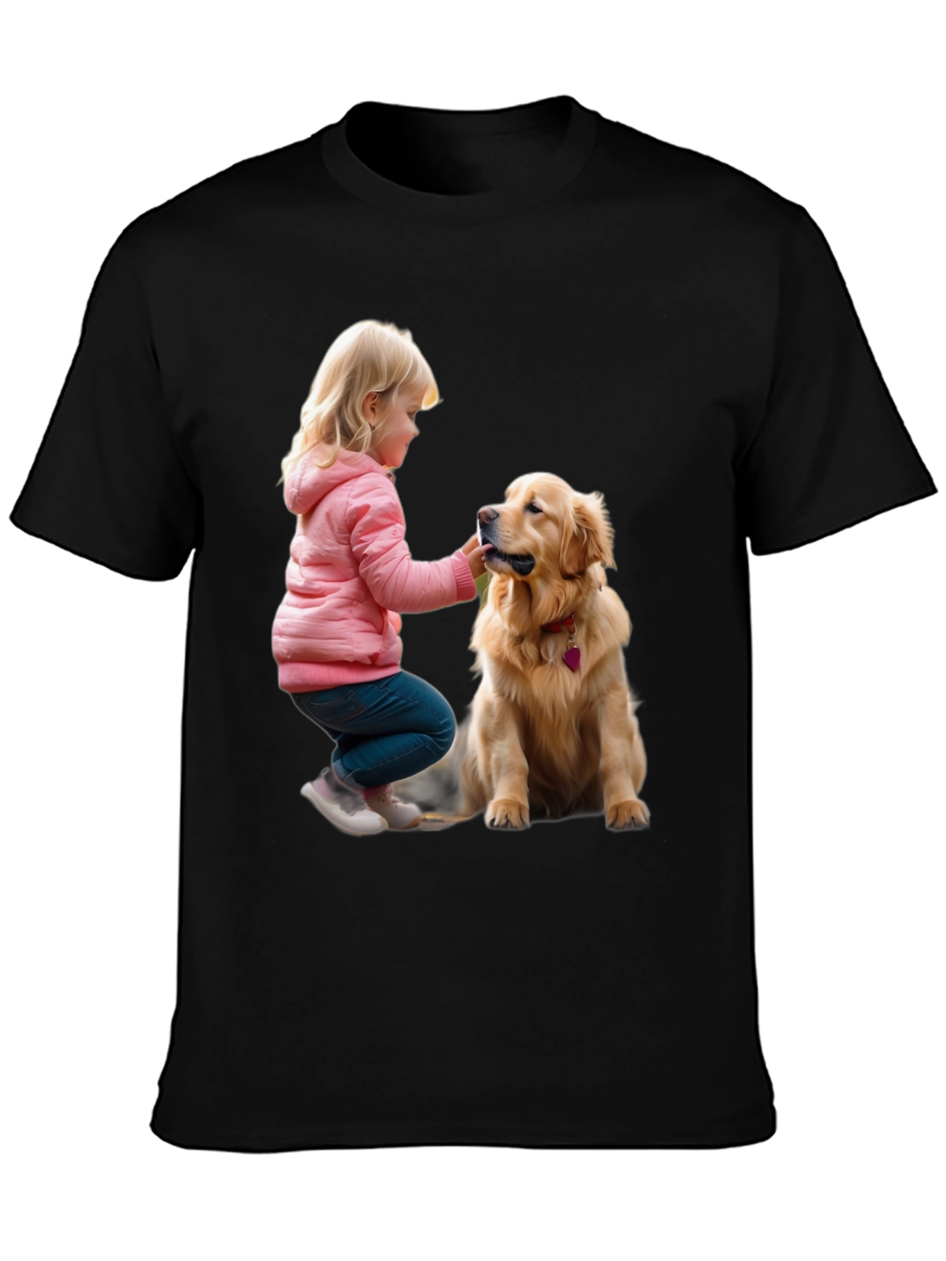 Black Cute Girl and Dog Graphic T-Shirt view 3