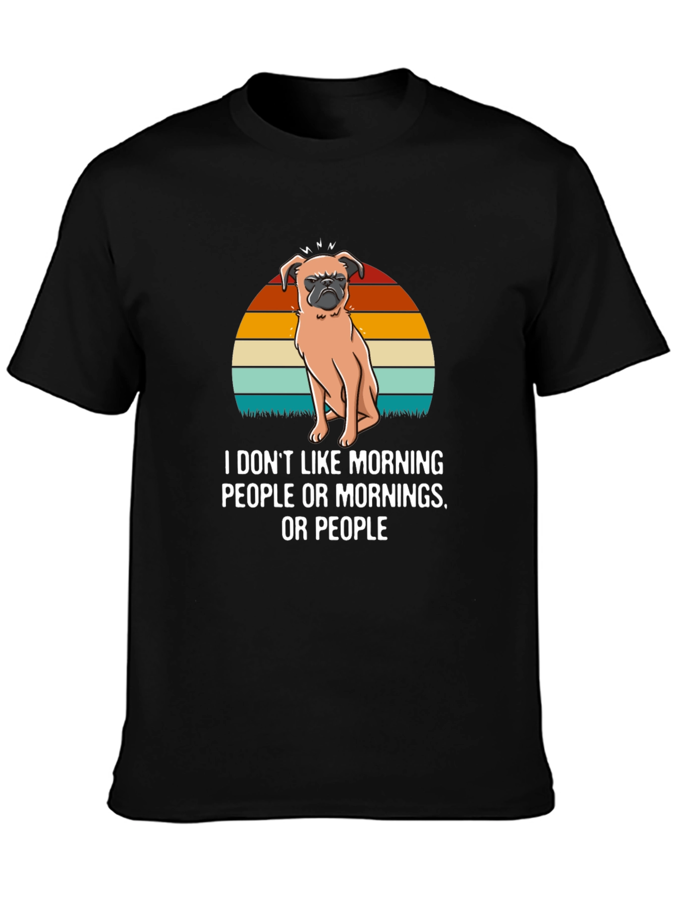 Black Funny Pug T-Shirt - I Don't Like Morning People view 3