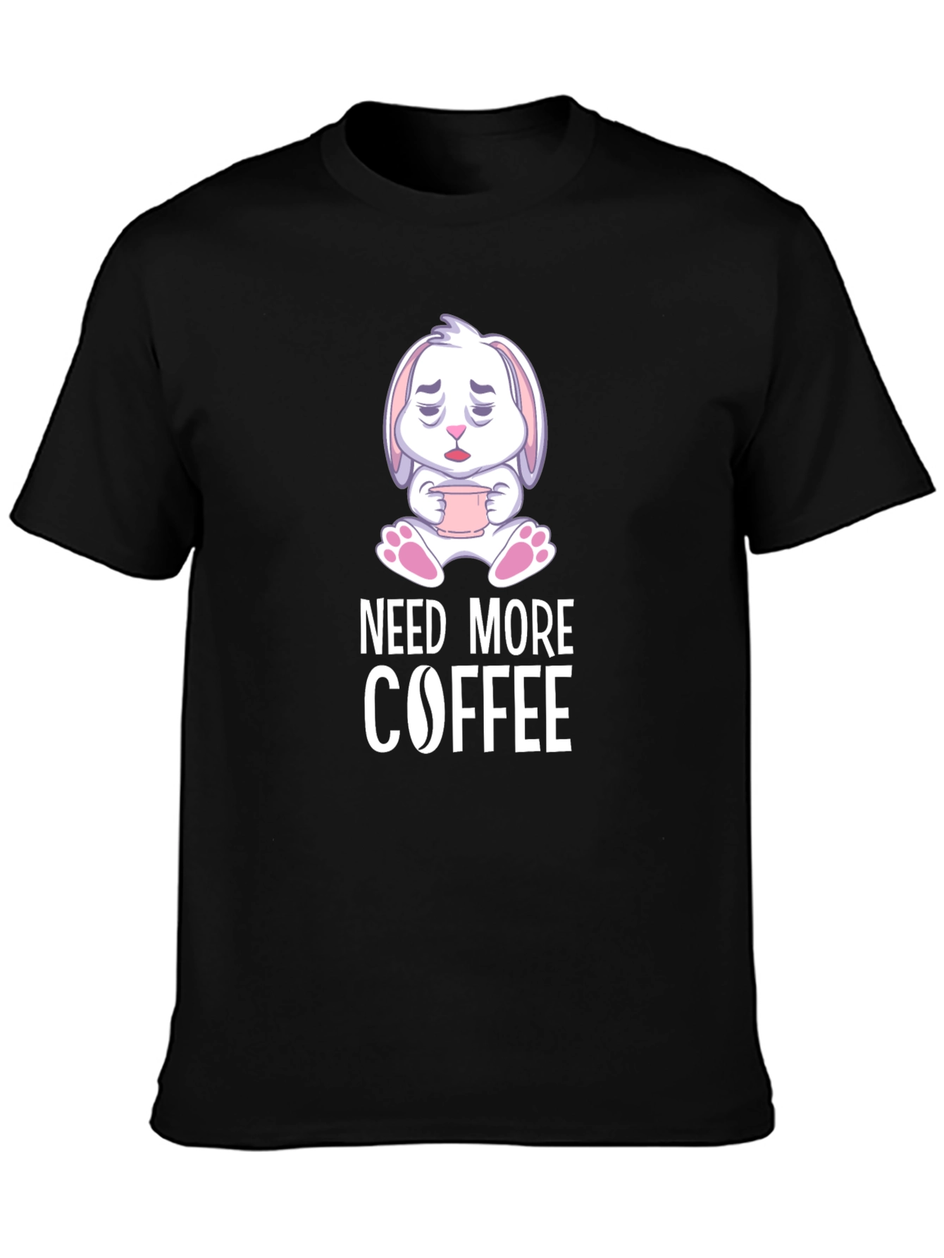Black Need More Coffee T-Shirt - Cute Bunny Design view 3