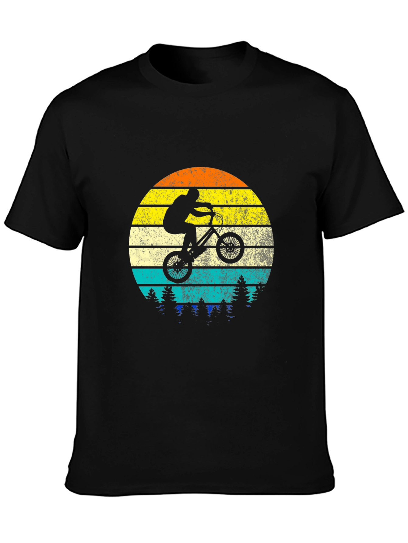 Black BMX Rider Vintage Sunset Graphic Tee view 3