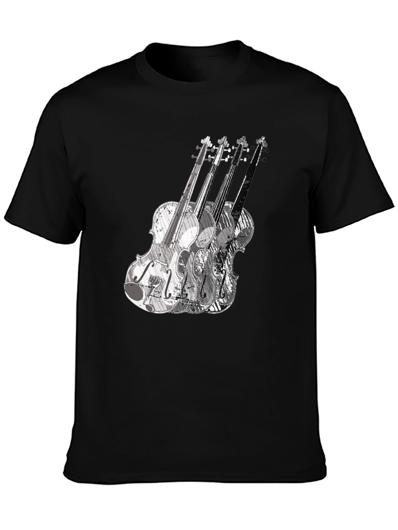 Black Musical Violin Graphic Tee - Black Crew Neck T-Shirt view 3