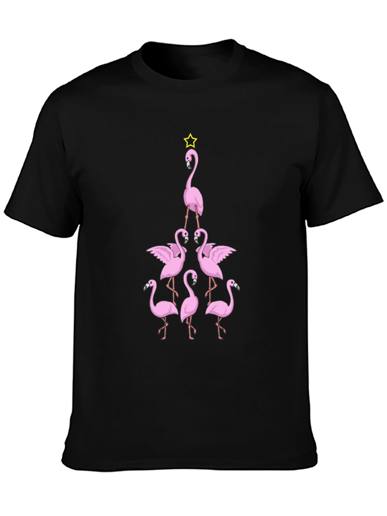Black Flamingo Christmas Tree Graphic T-Shirt view 3