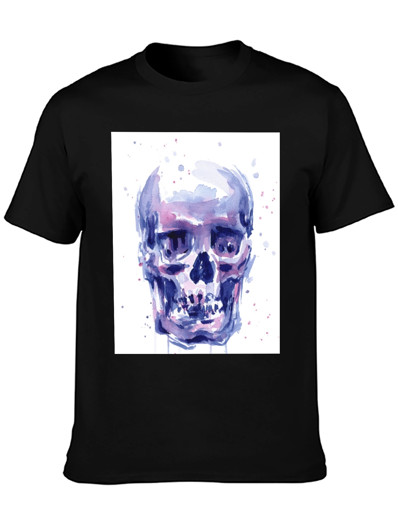 Black Watercolor Skull Graphic Tee - Artistic Print view 3