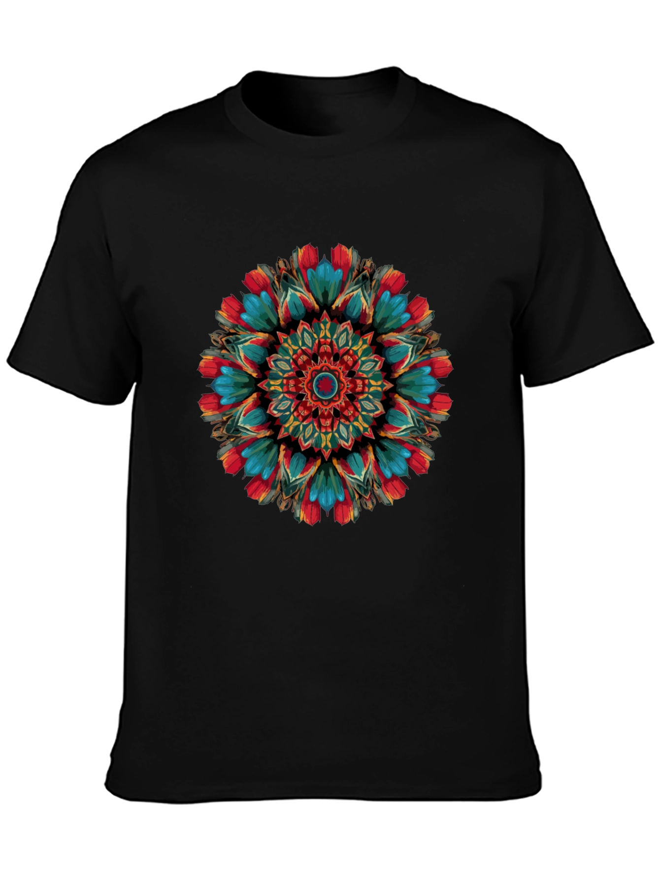 Black Vibrant Mandala Graphic Print Black T-Shirt view 3