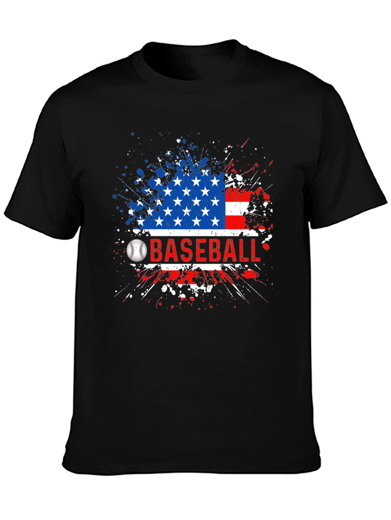 Black Baseball American Flag T-Shirt view 3