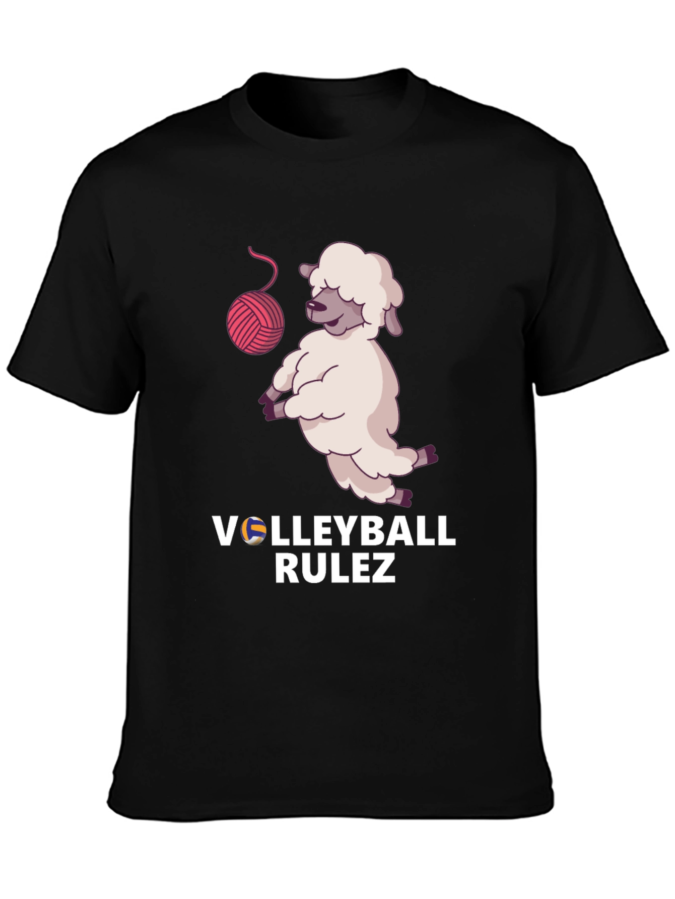 Black Volleyball Rulez! Sheep T-Shirt view 3