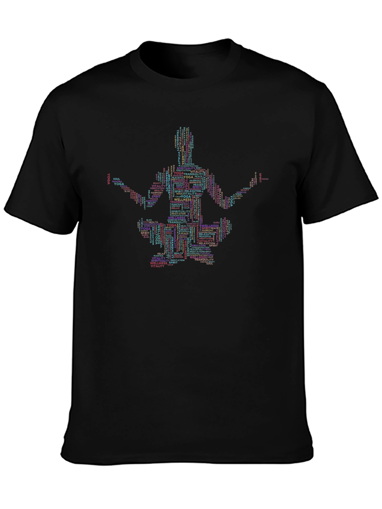 Black Yoga Word Art T-Shirt - Meditation Silhouette Tee view 3