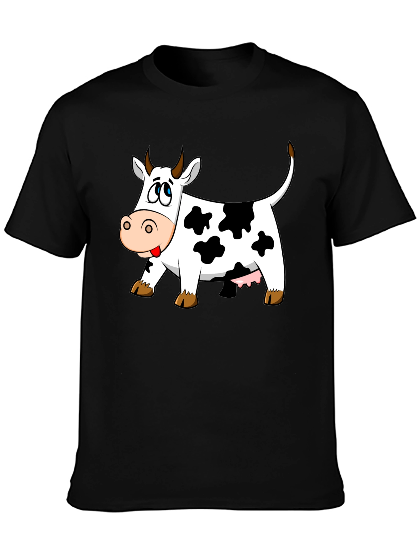Black Cartoon Cow Graphic Tee - Black view 3