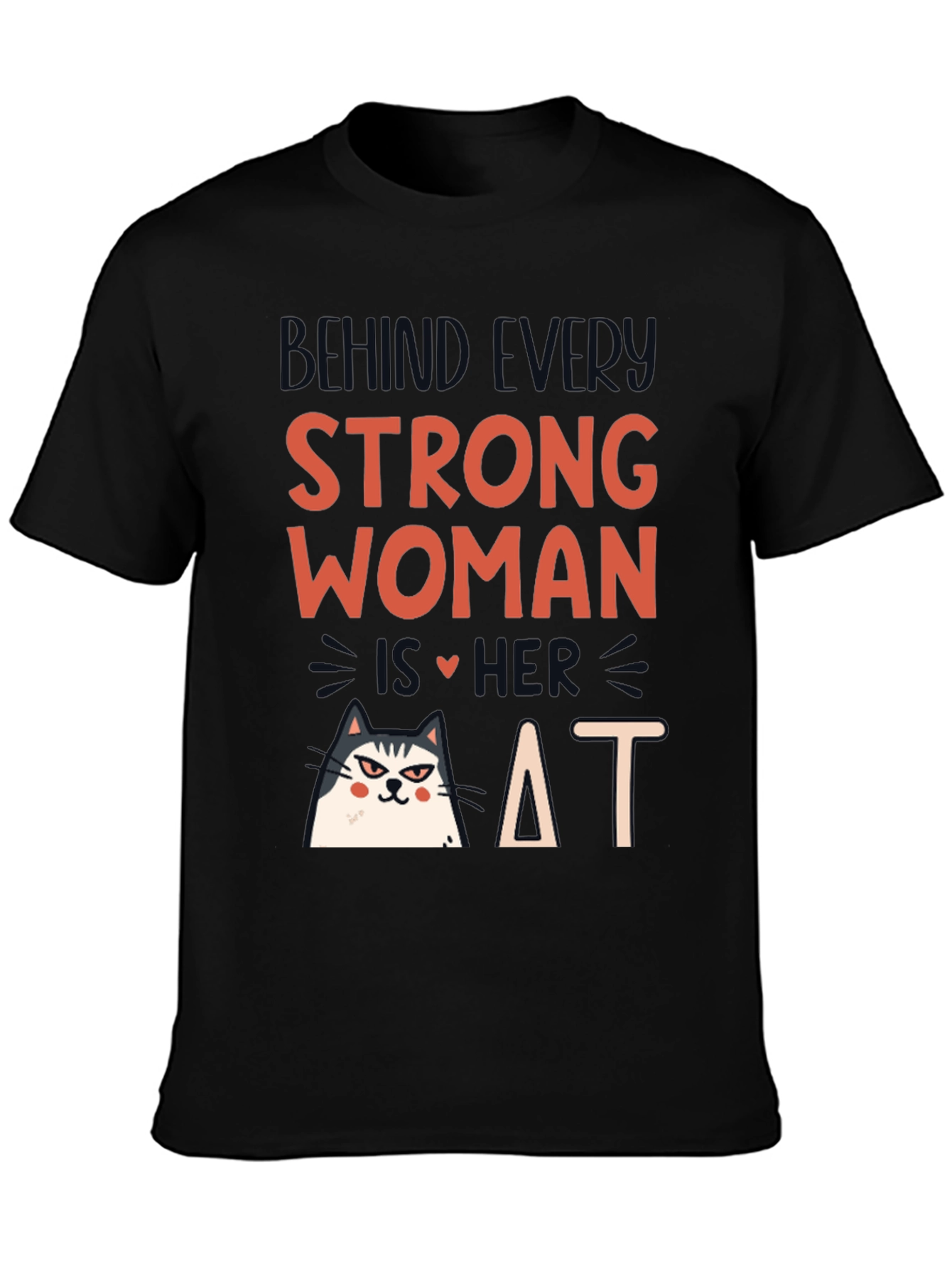 Black Strong Woman Cat T-Shirt view 3