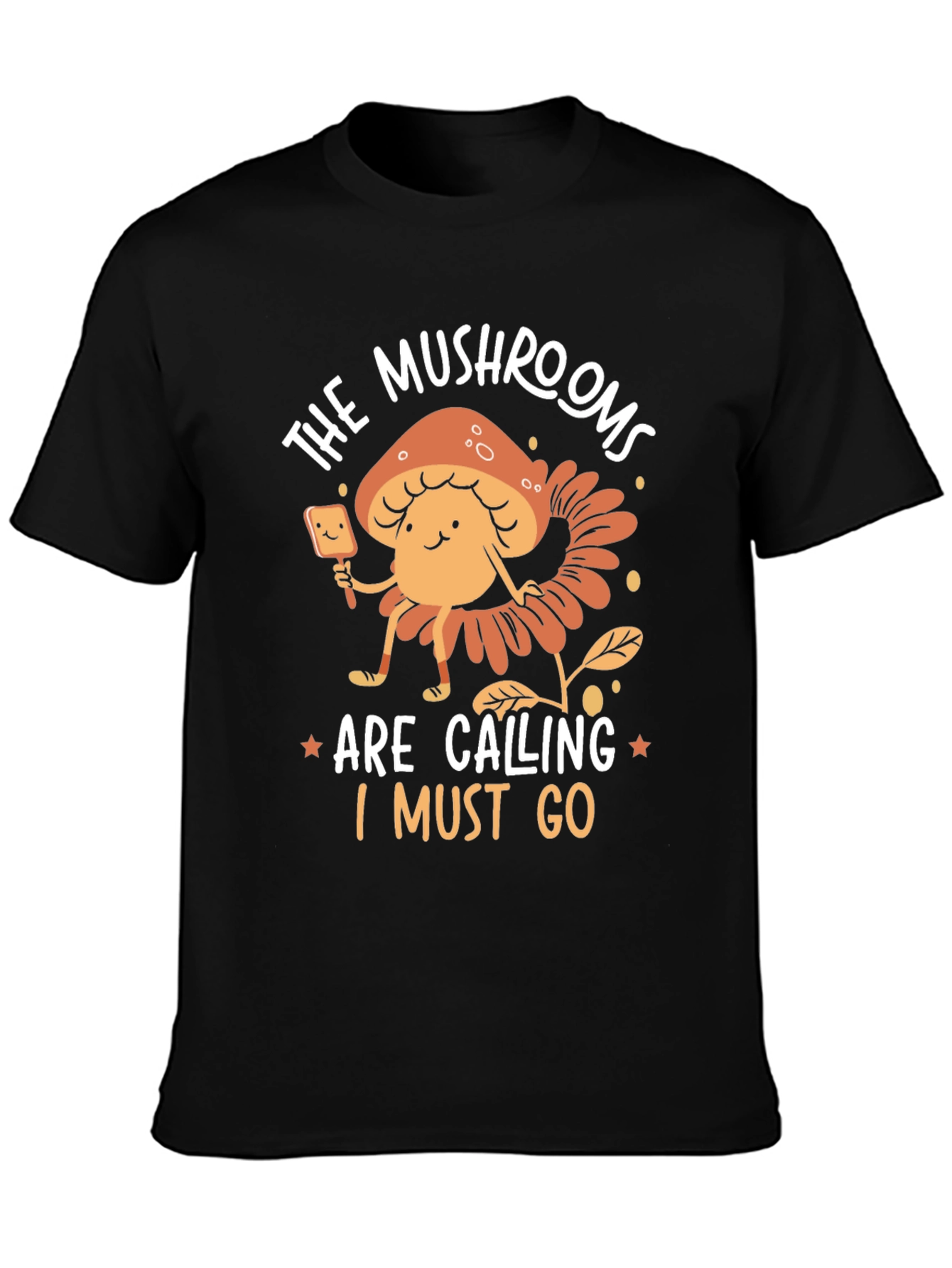Black Mushroom Calling T-Shirt - Nature Lover Tee view 3