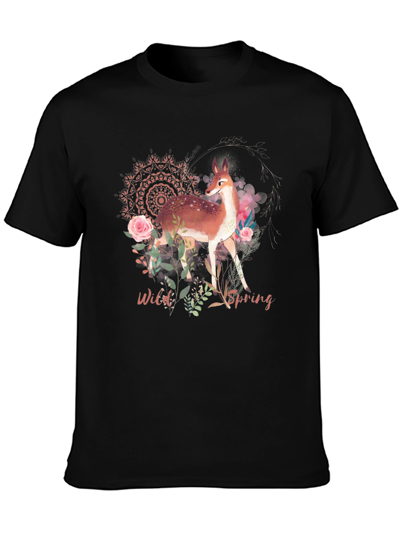 Black Wild Spring Deer Graphic Tee view 3