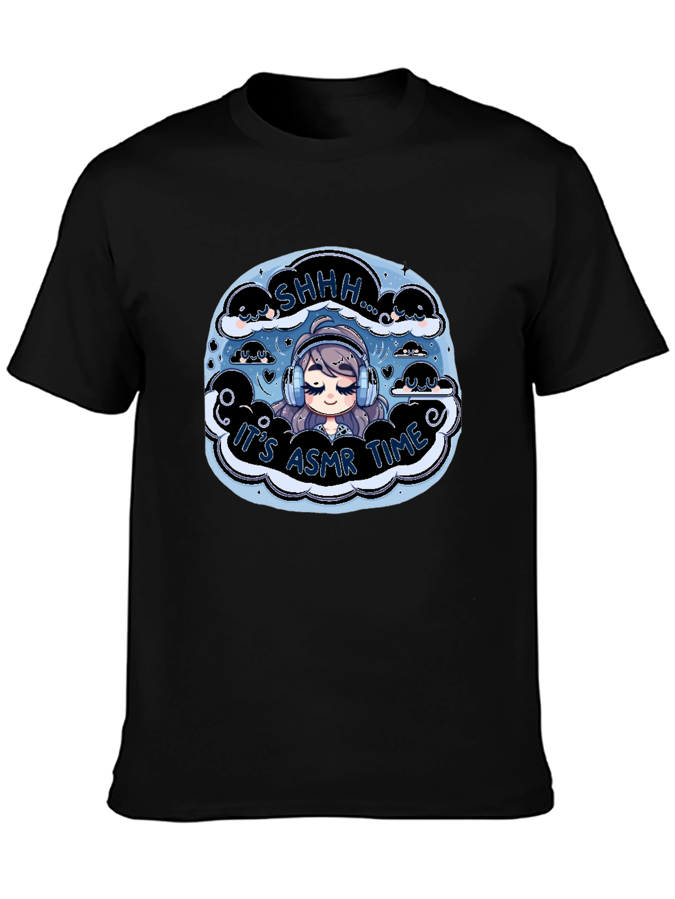 Black It's ASMR Time Black T-Shirt - Cute Anime Design view 3