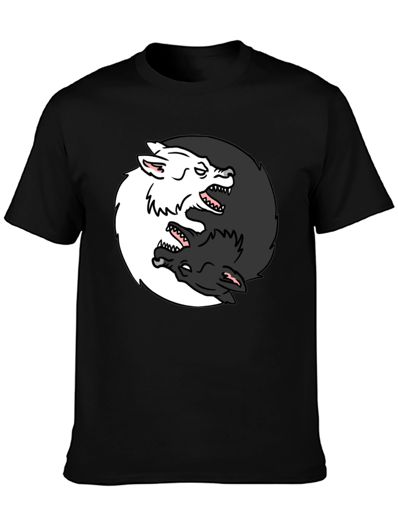 Black Yin Yang Wolves Graphic Black T-Shirt view 3
