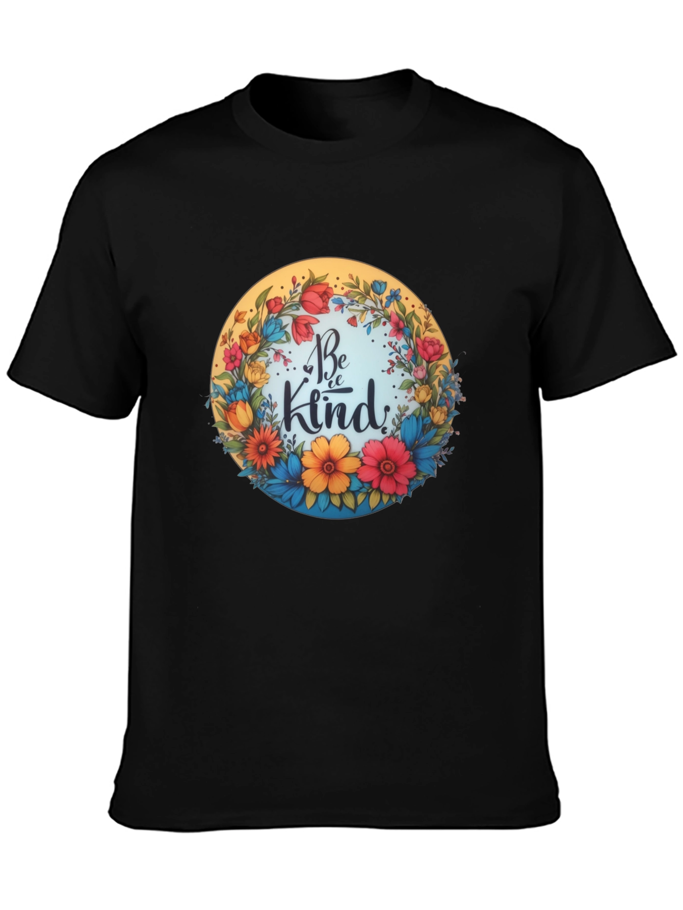 Black Be Kind Floral Wreath Graphic Tee - Black view 3
