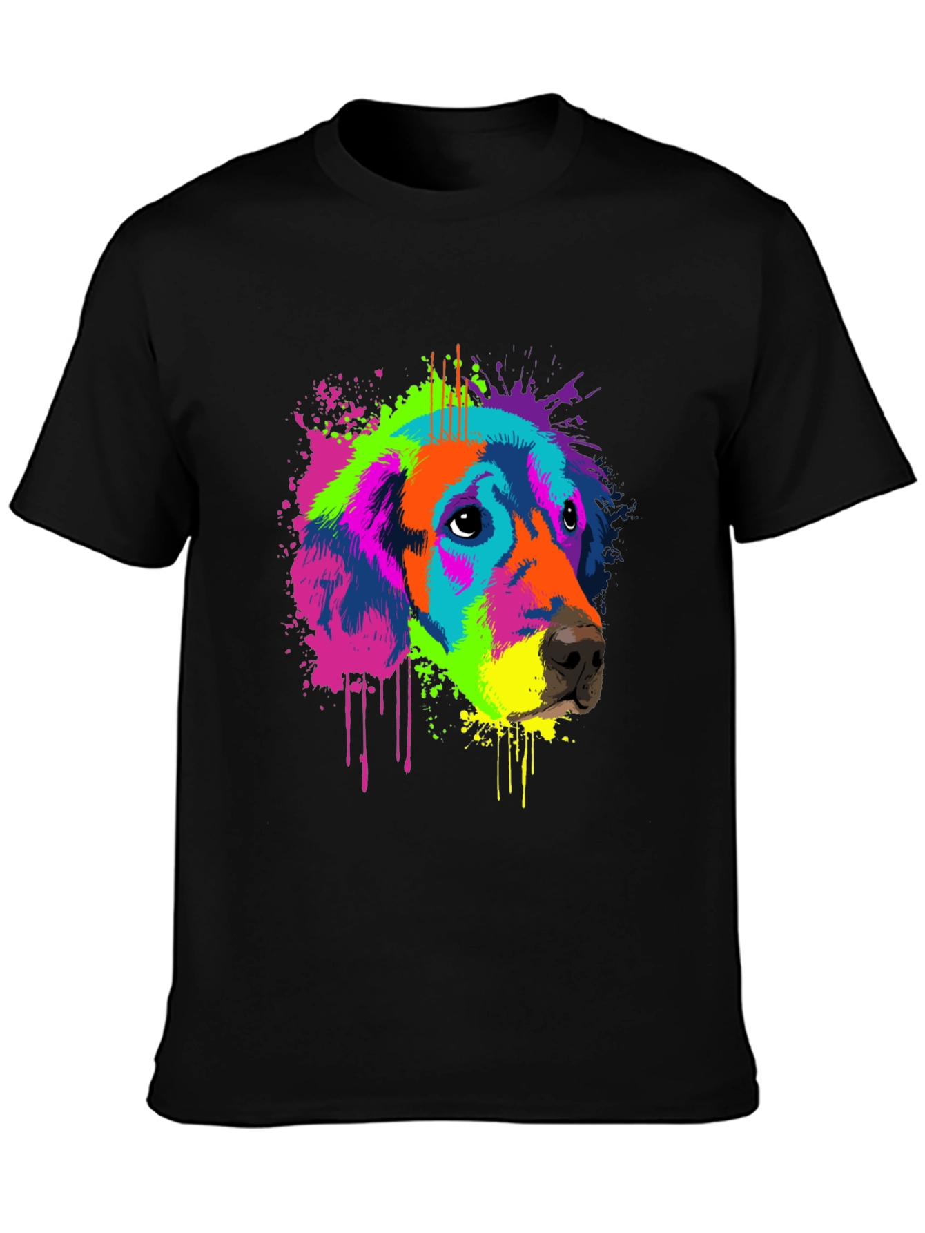 Black Vibrant Dog Graphic Tee - Men's Black T-Shirt view 3