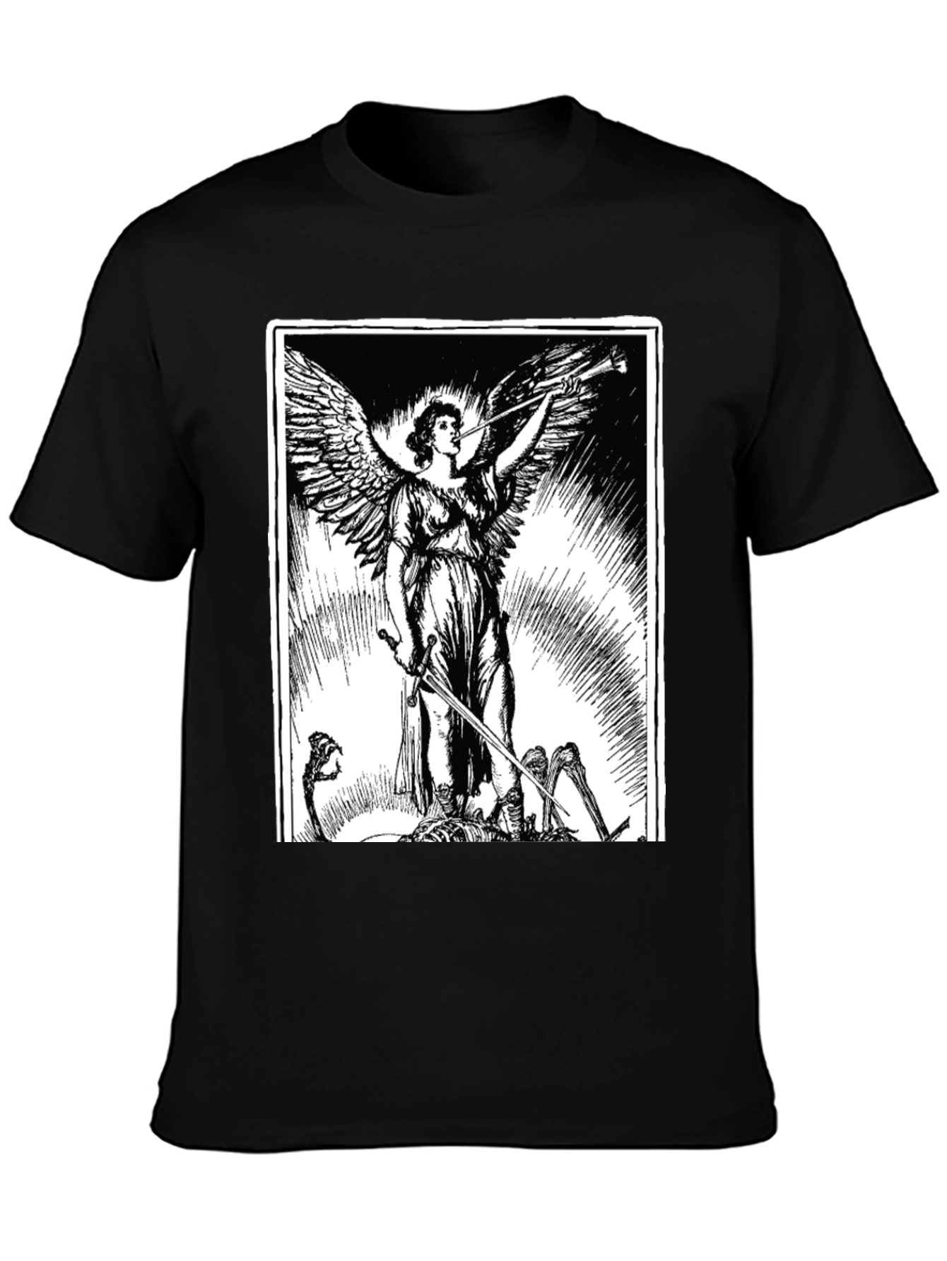 Black Angel with Sword Graphic Print Black T-Shirt view 3