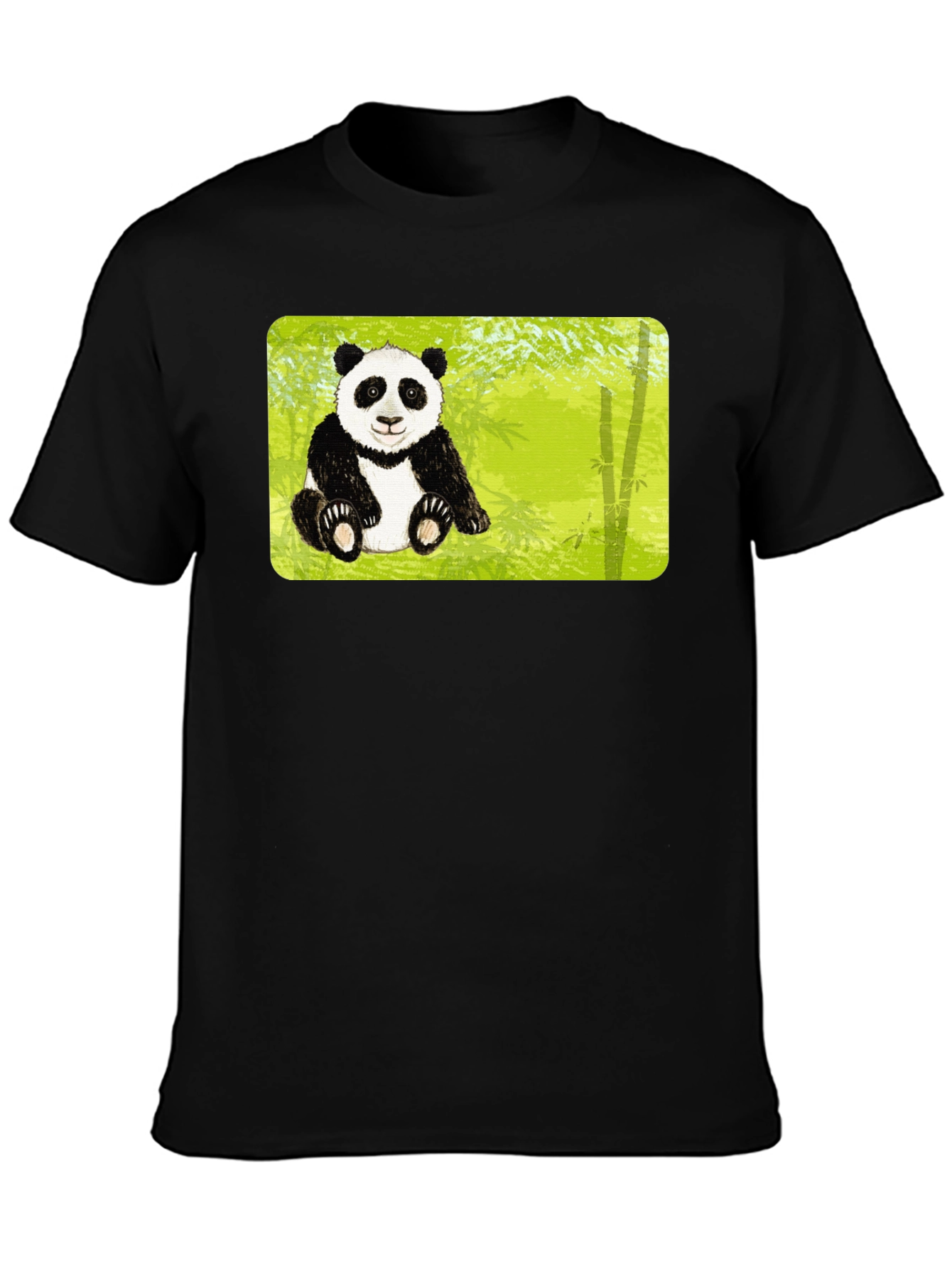 Black Cute Panda Bear Bamboo Forest Black T-Shirt view 3