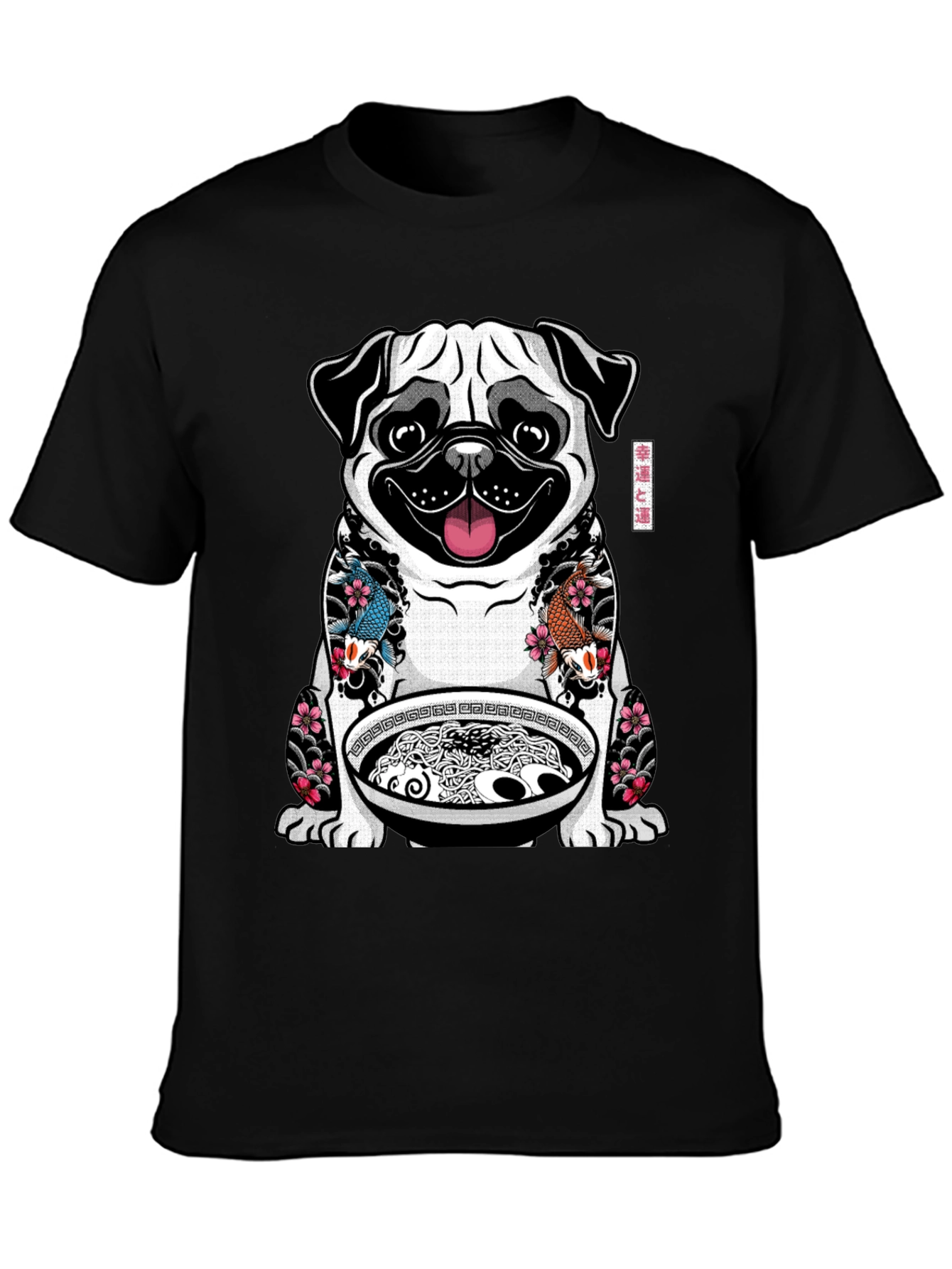 Black Ramen Pug Graphic T-Shirt - Unique Design view 3