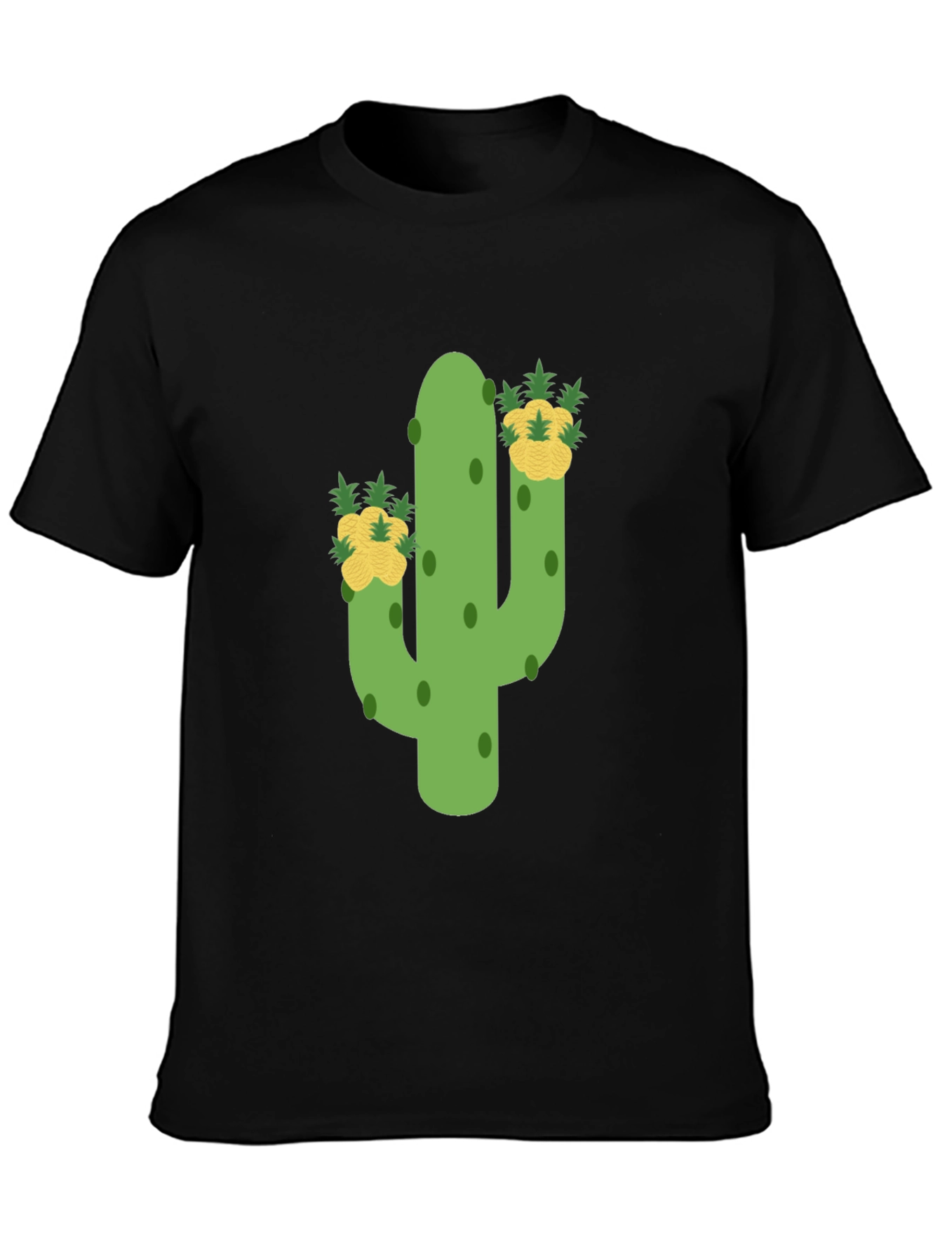 Black Cactus & Pineapple Tee - Whimsical Graphic Print view 3