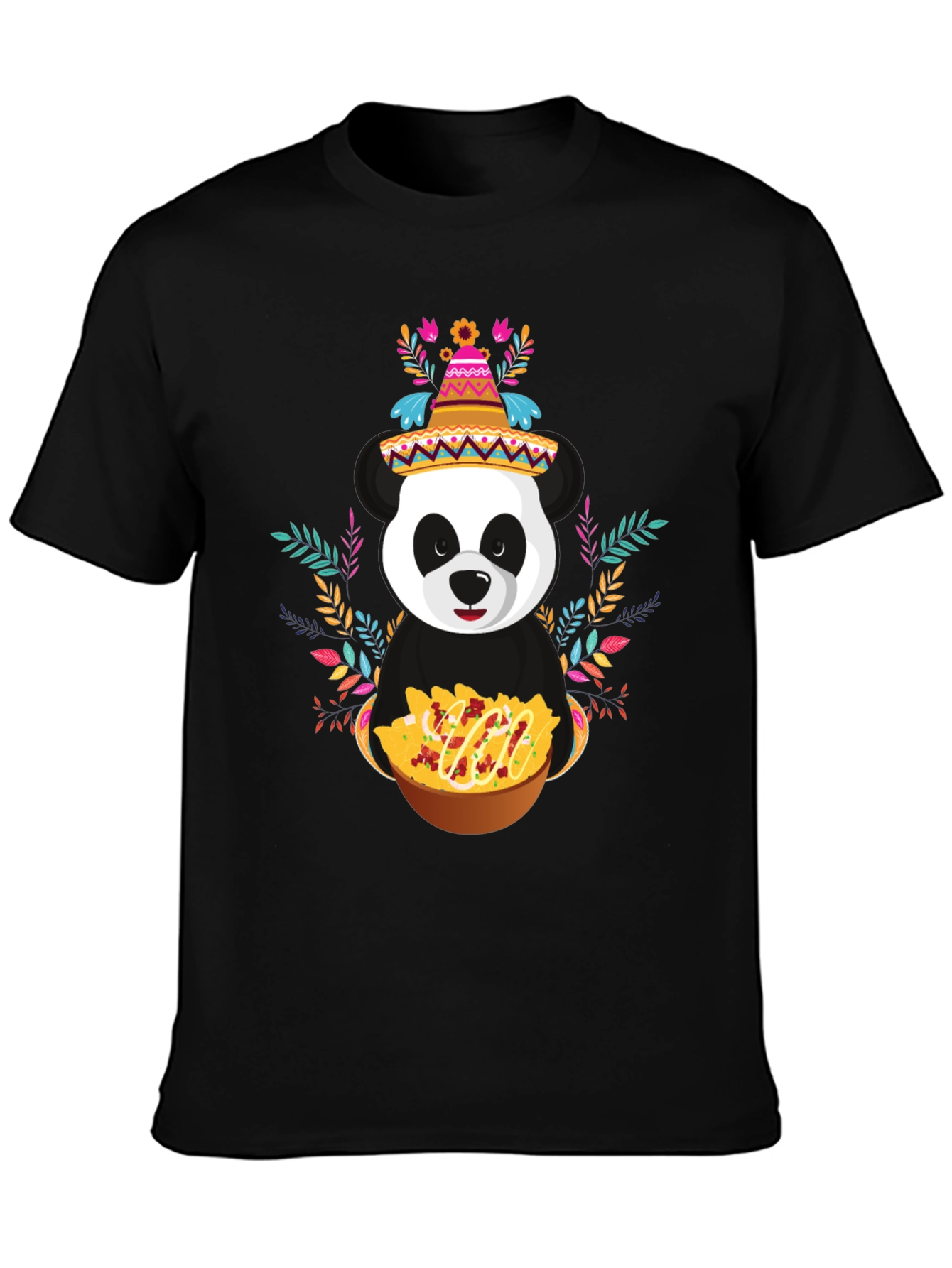 Black Panda Fiesta T-Shirt - Nachos, Sombrero, Colorful view 3