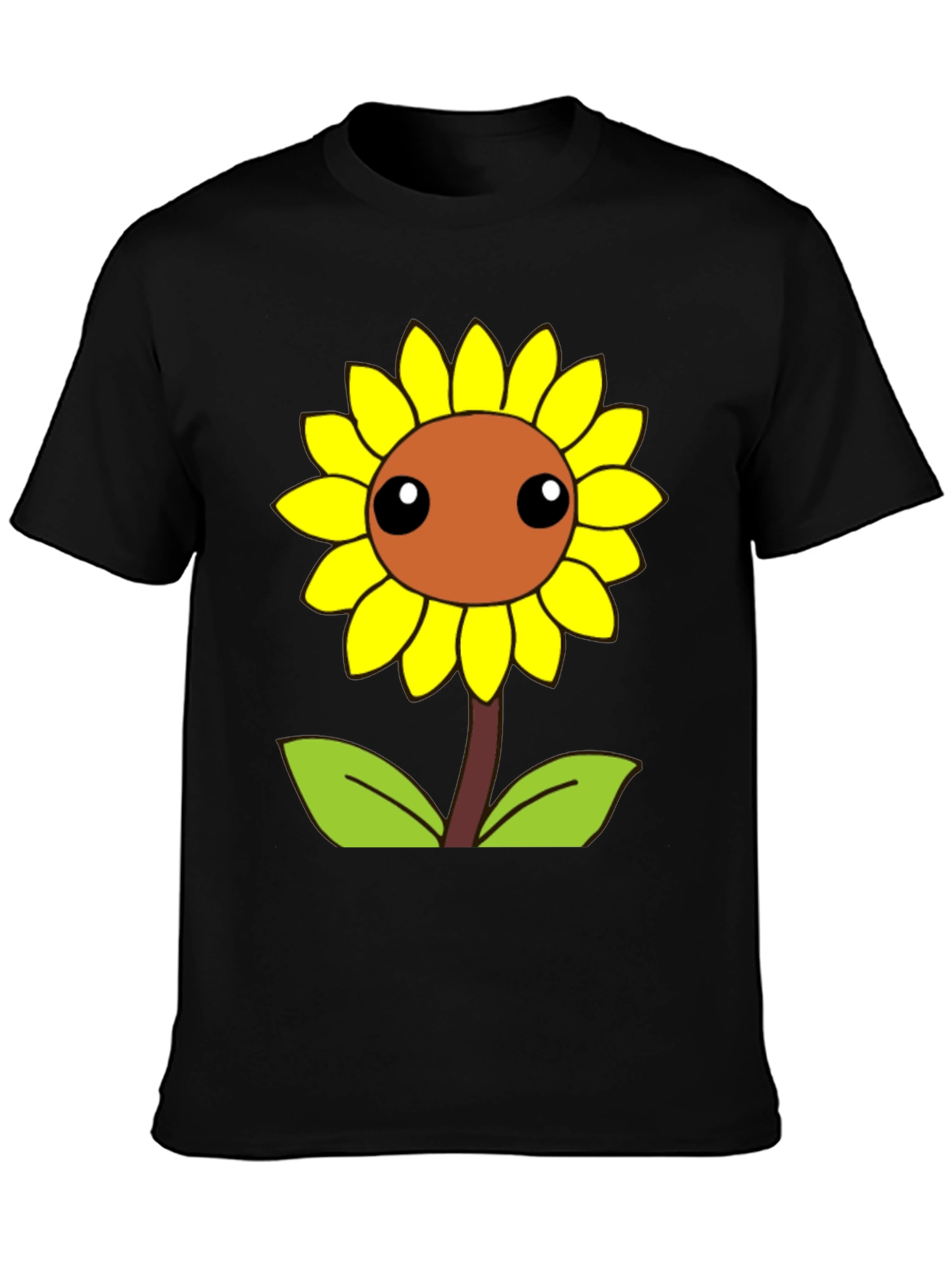 Black Cute Cartoon Sunflower Graphic Black T-Shirt view 3