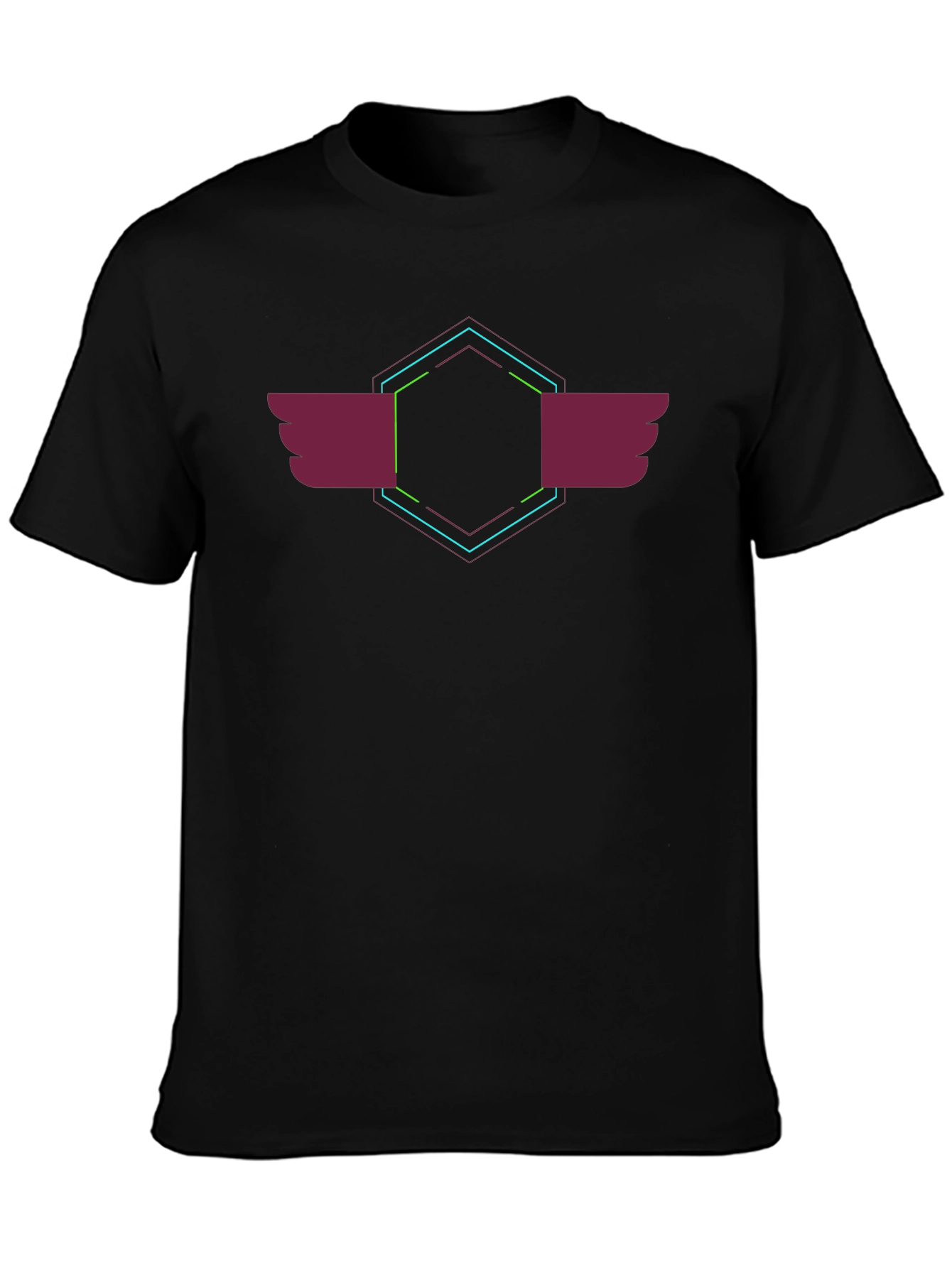 Black Graphic Tee: Hexagon with Wings - Black view 3