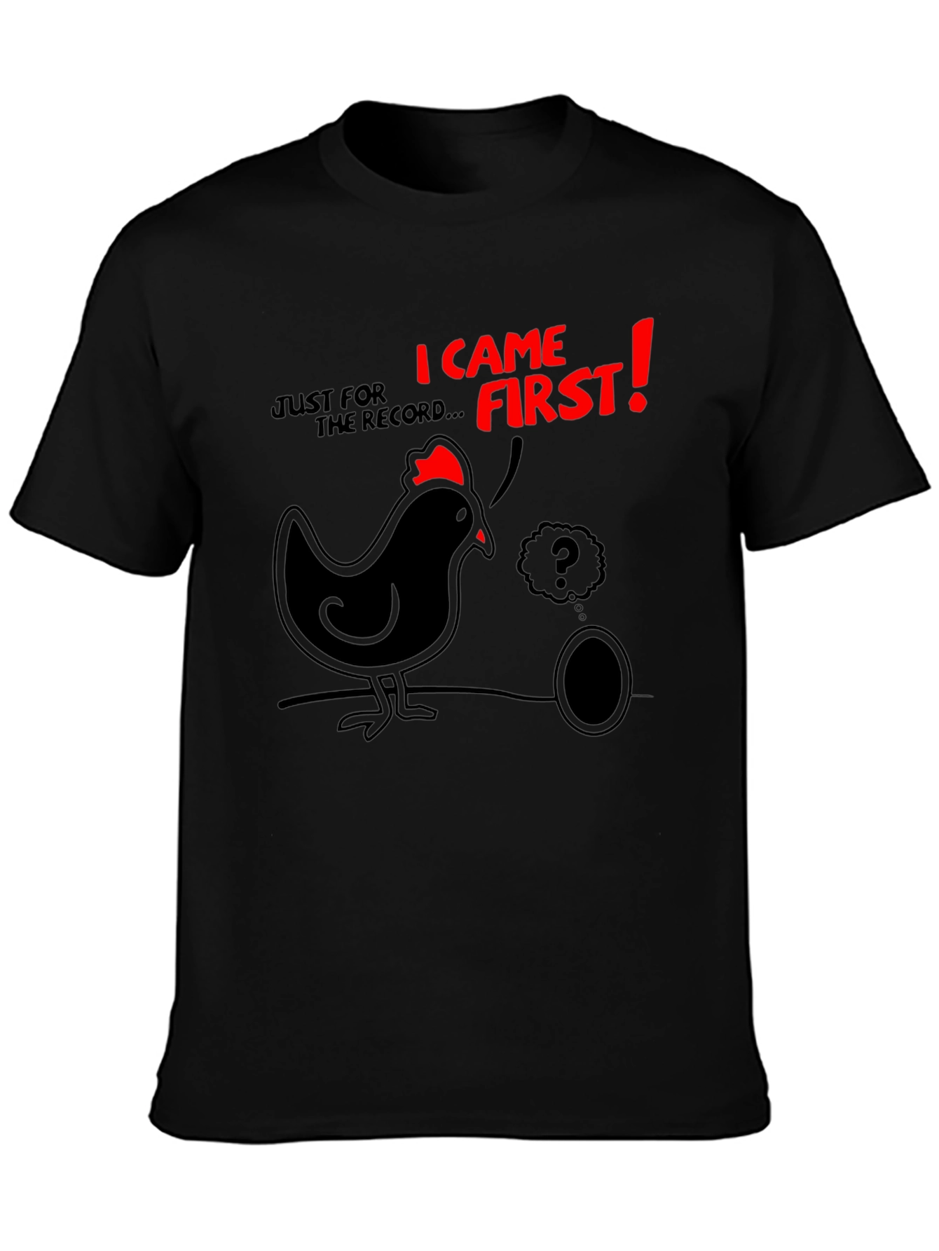 Black Funny Chicken & Egg T-Shirt - Who Came First? view 3