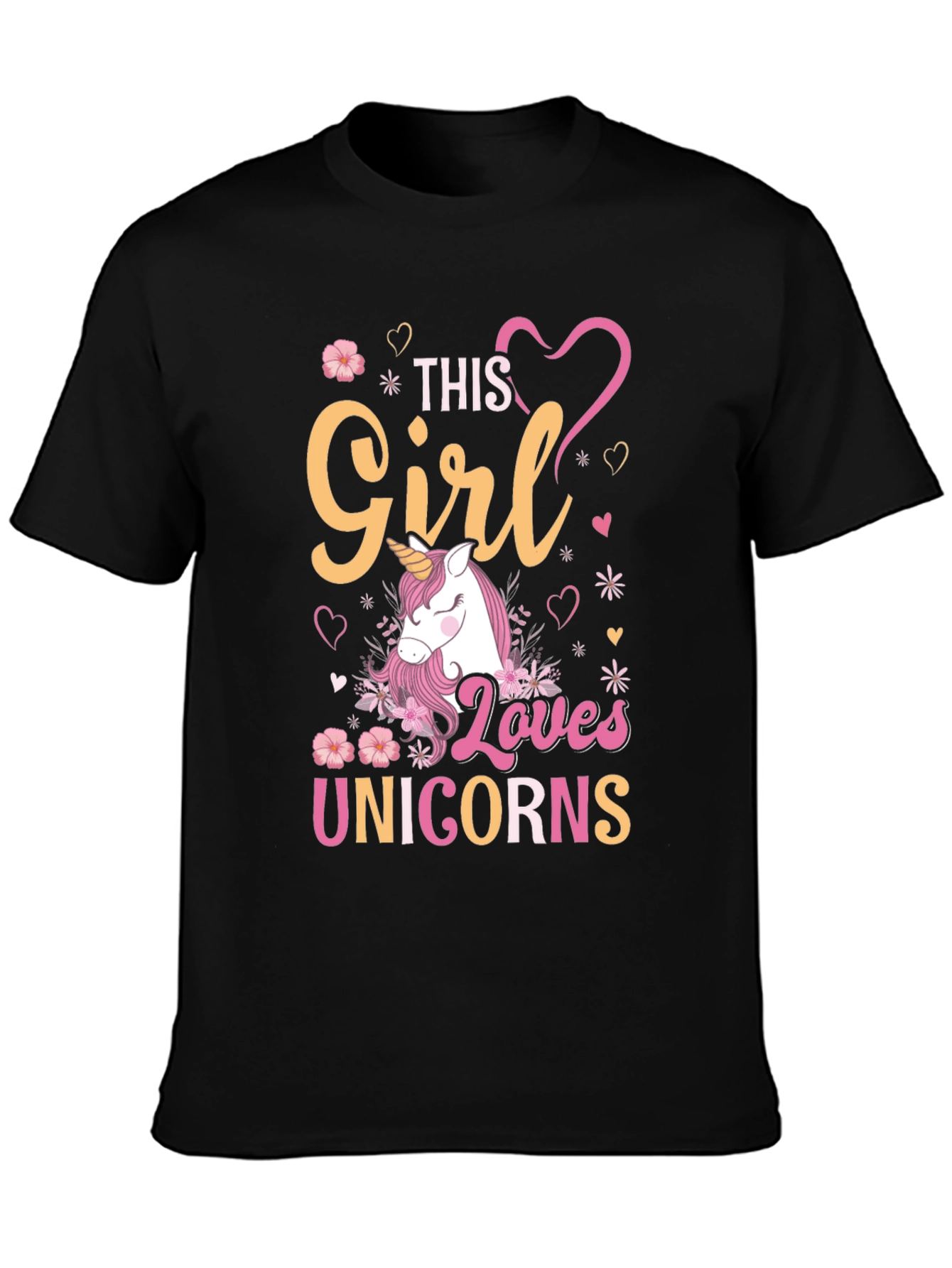 Black Girl Loves Unicorns T-Shirt, Black view 3
