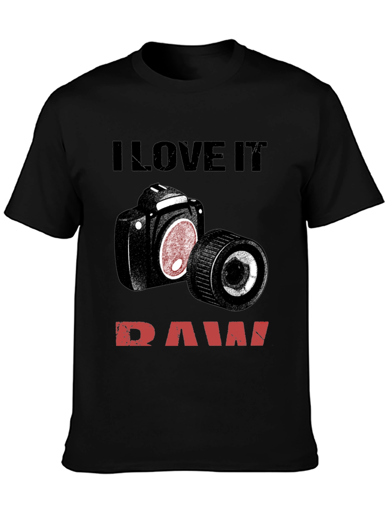 Black I Love It Raw Camera T-Shirt view 3