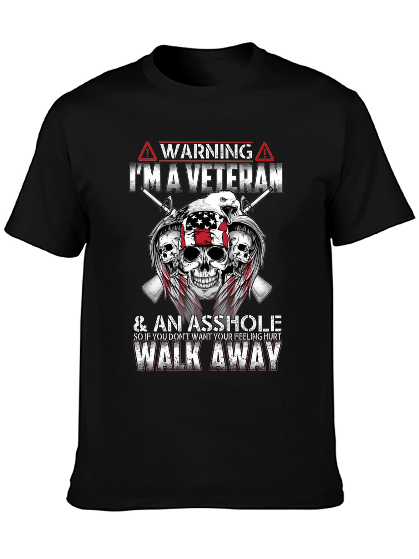 Black Warning Veteran Graphic Tee - Black view 3