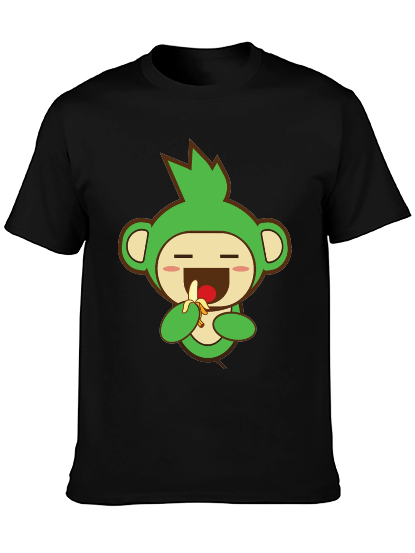 Black Cute Monkey Graphic Tee - Black Cotton Blend view 3