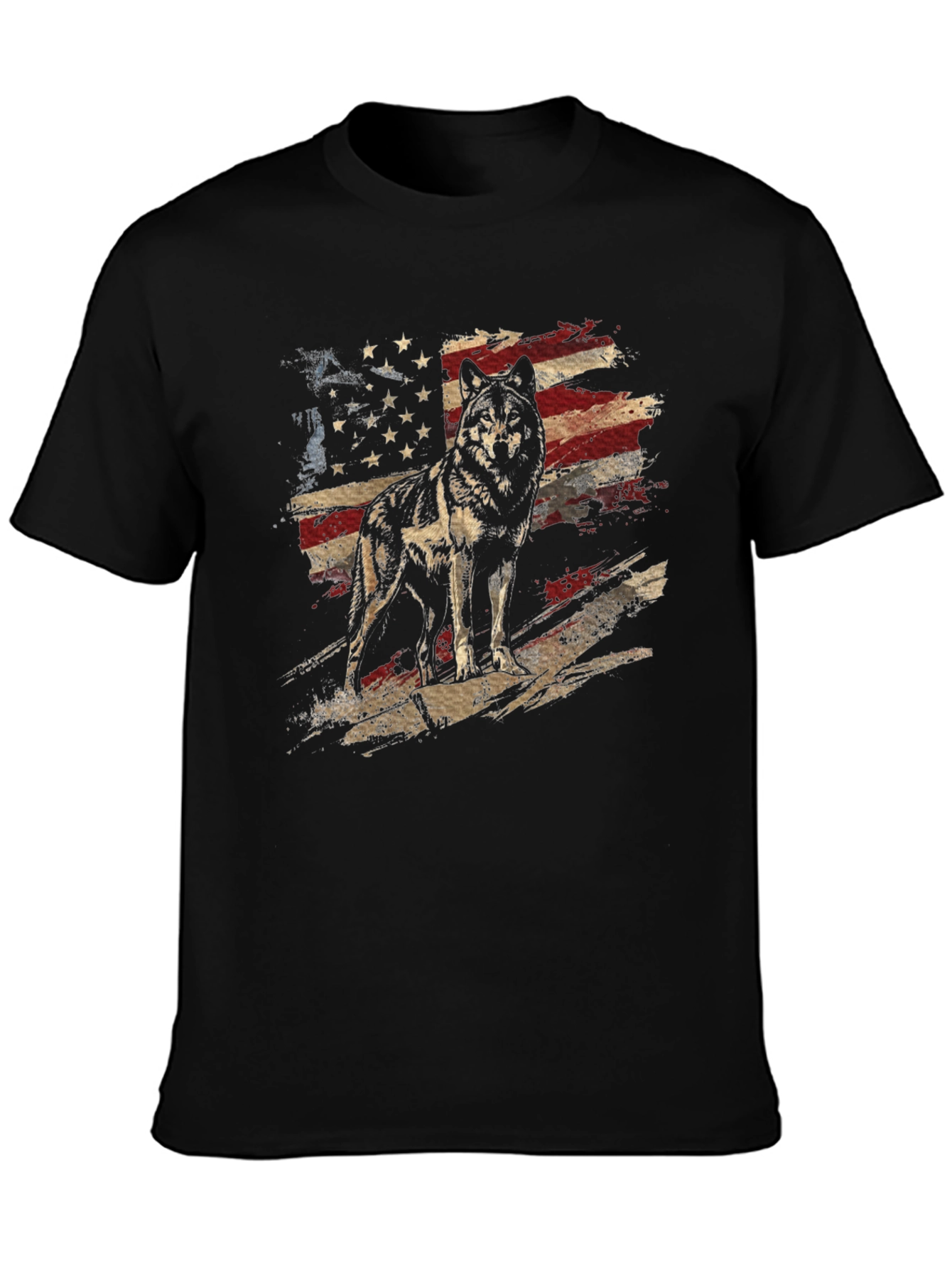 Black Wolf American Flag Graphic Tee - Patriotic Style view 3