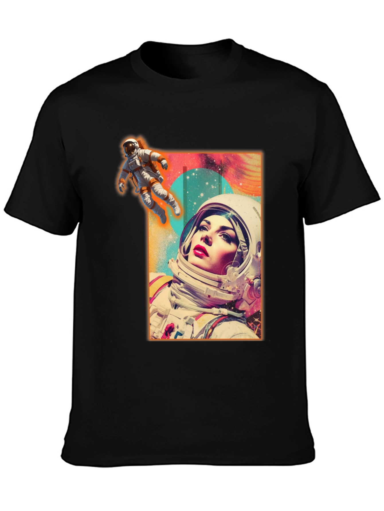 Black Astronaut Woman Graphic Tee - Stylish Space Design view 3