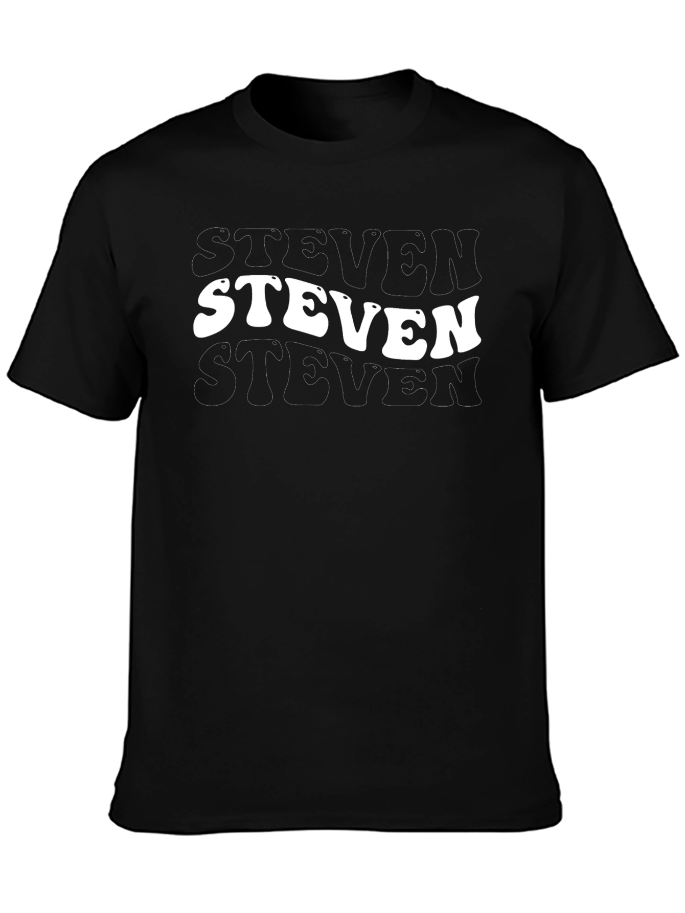 Black Retro "Steven" Graphic Print Black T-Shirt view 3