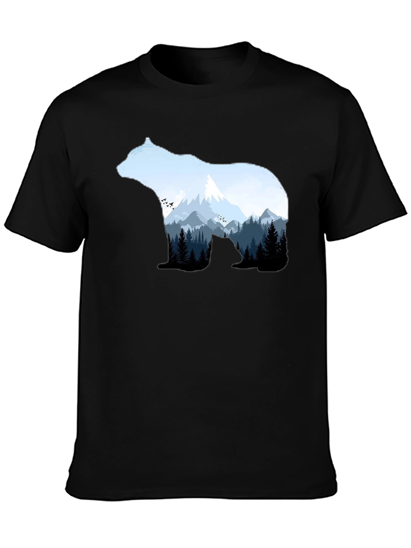 Black Nature Bear Graphic Tee - Black Crew Neck T-Shirt view 3