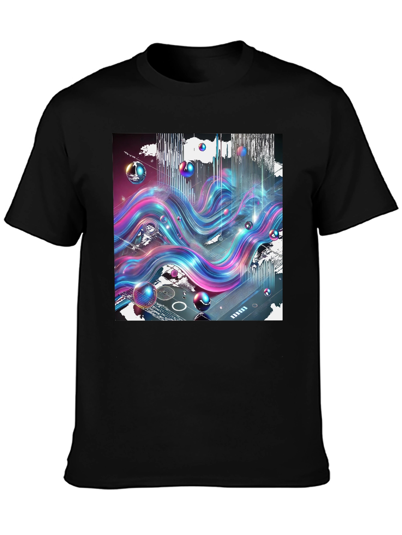 Black Vibrant Wave T-Shirt: Abstract Art Print view 3